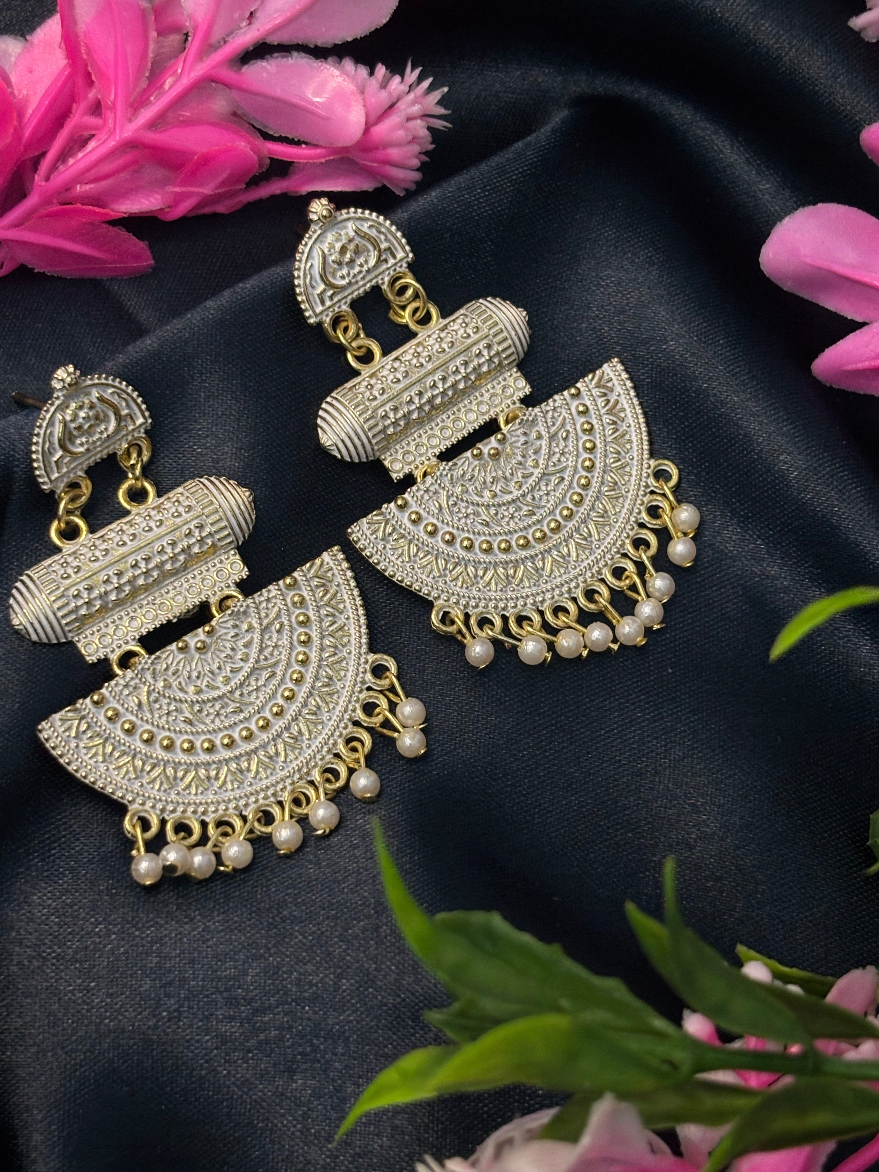 SHYAMZAN Gold Pearl Beaded Chandelier Earrings Gold Women Jewelry Gift Ornate  Design SYZ00022