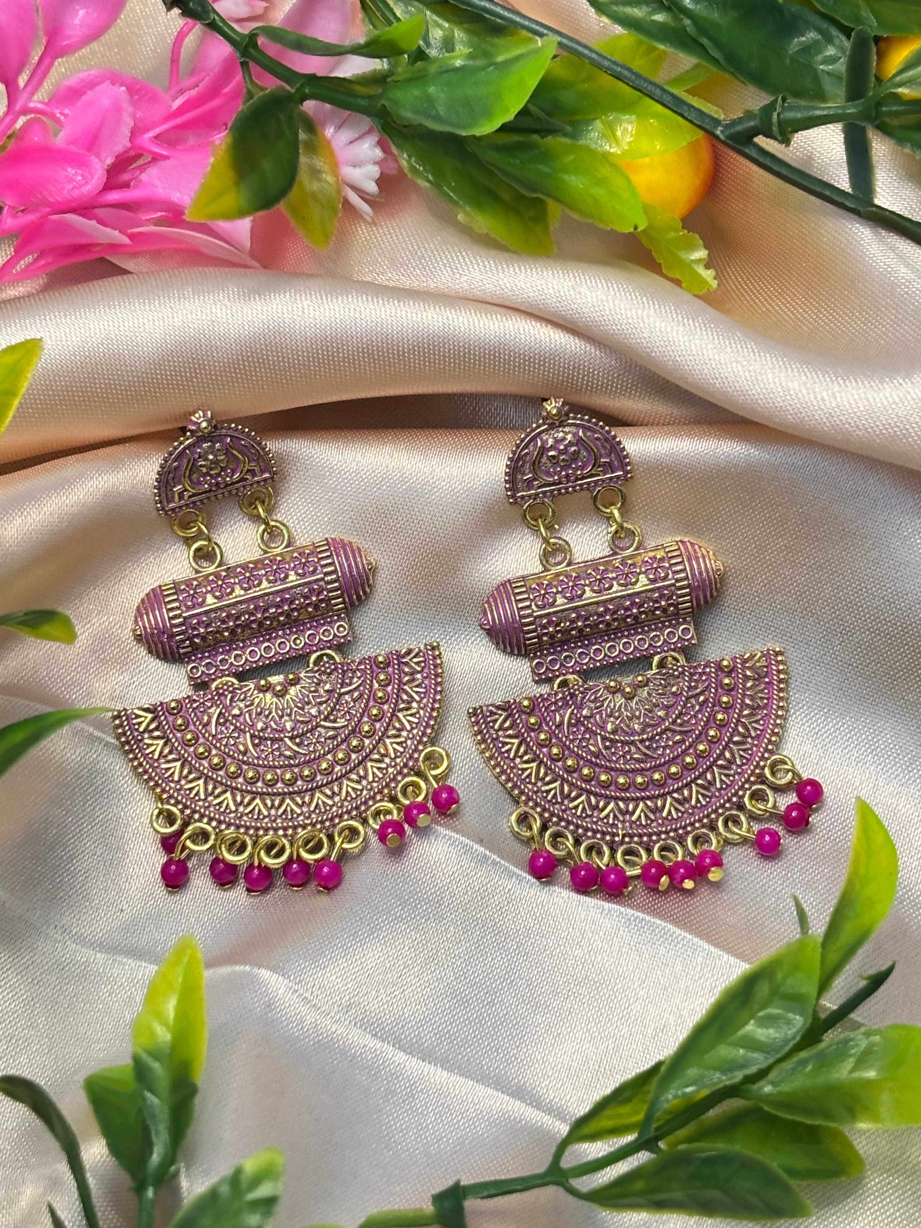 SHYAMZAN Purple Gold Beaded Chandelier Earrings Gold Women Jewelry Gift OrnateDesign SYZ00021