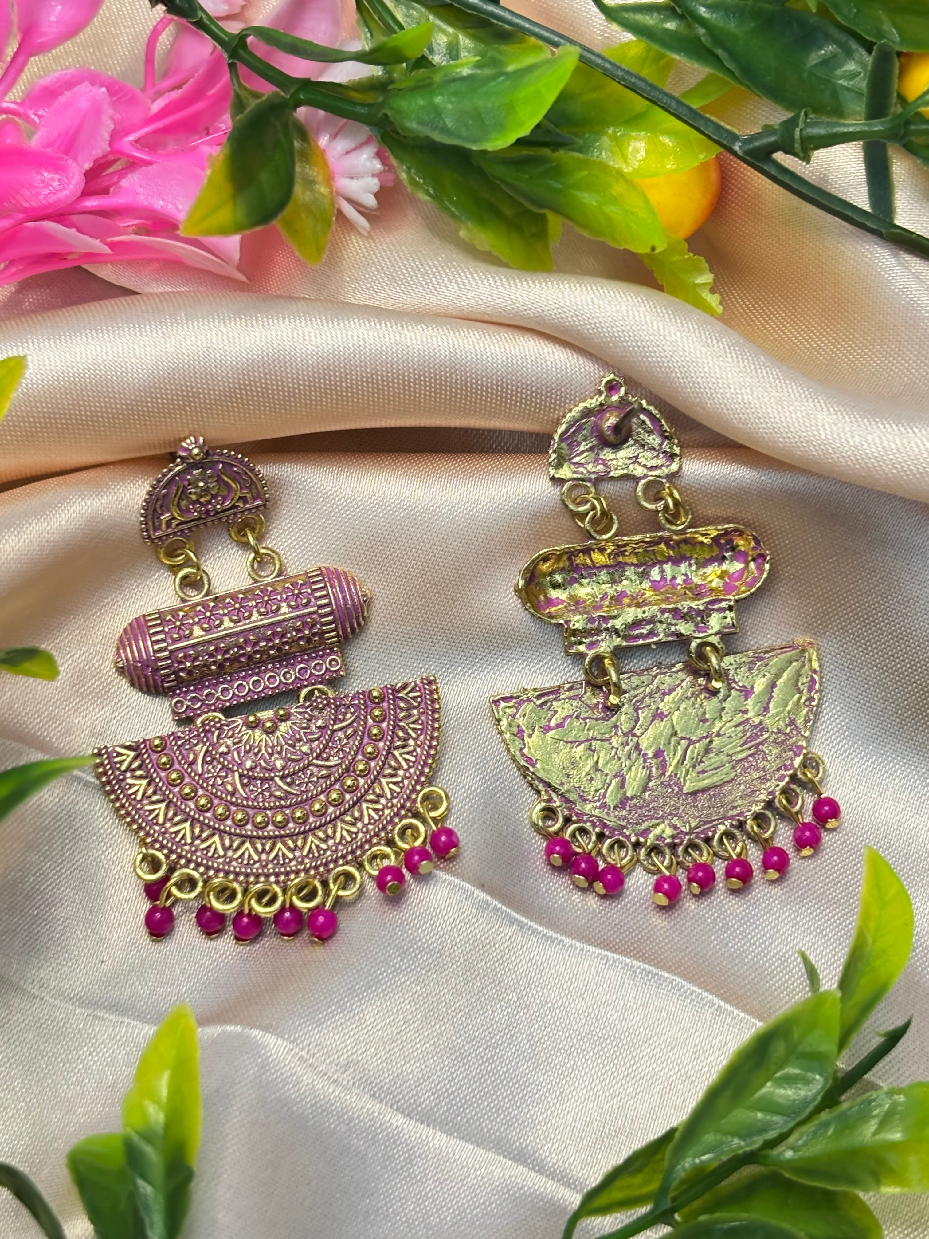 SHYAMZAN Purple Gold Beaded Chandelier Earrings Gold Women Jewelry Gift OrnateDesign SYZ00021