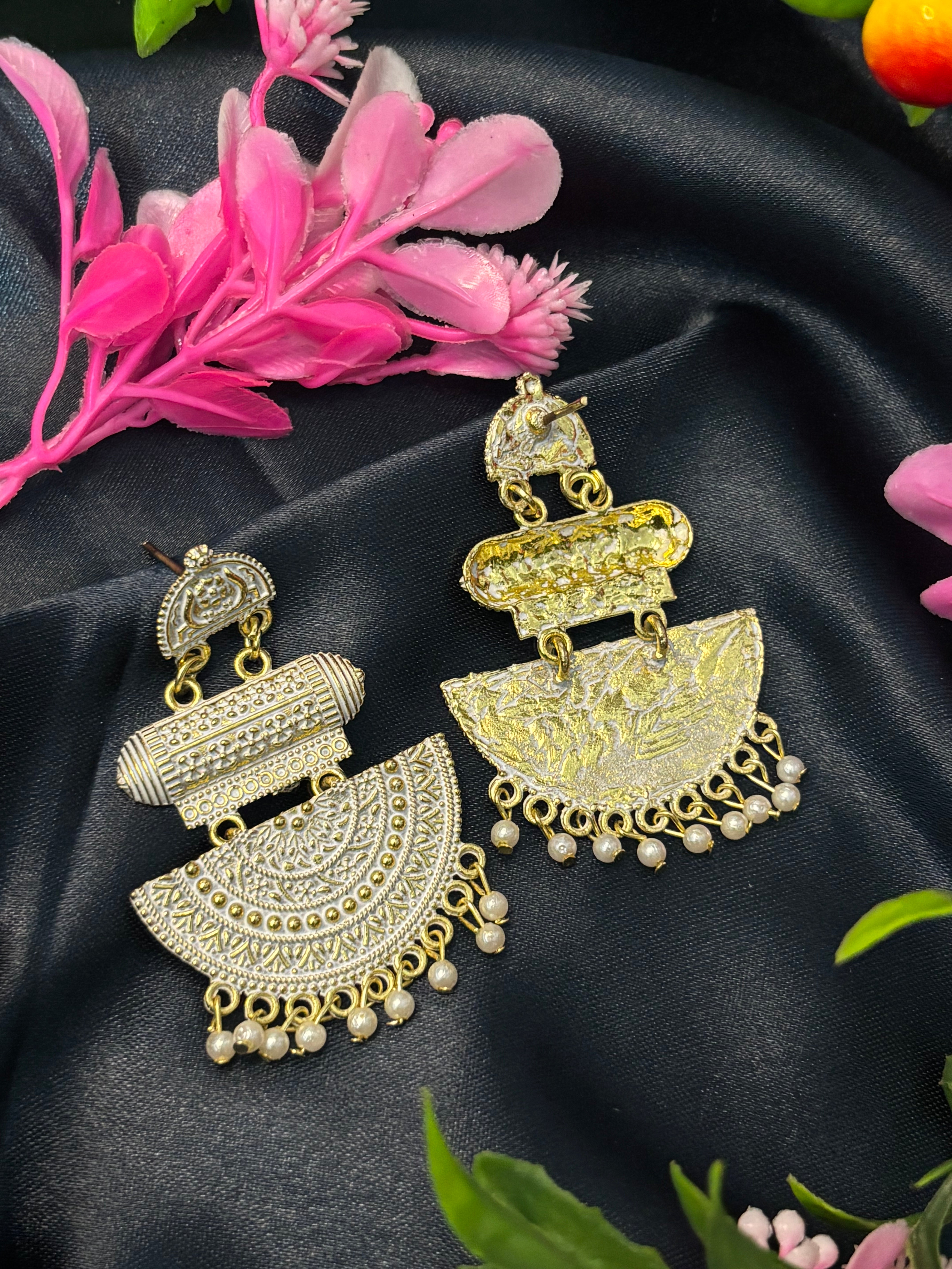 SHYAMZAN Gold Pearl Beaded Chandelier Earrings Gold Women Jewelry Gift Ornate  Design SYZ00022