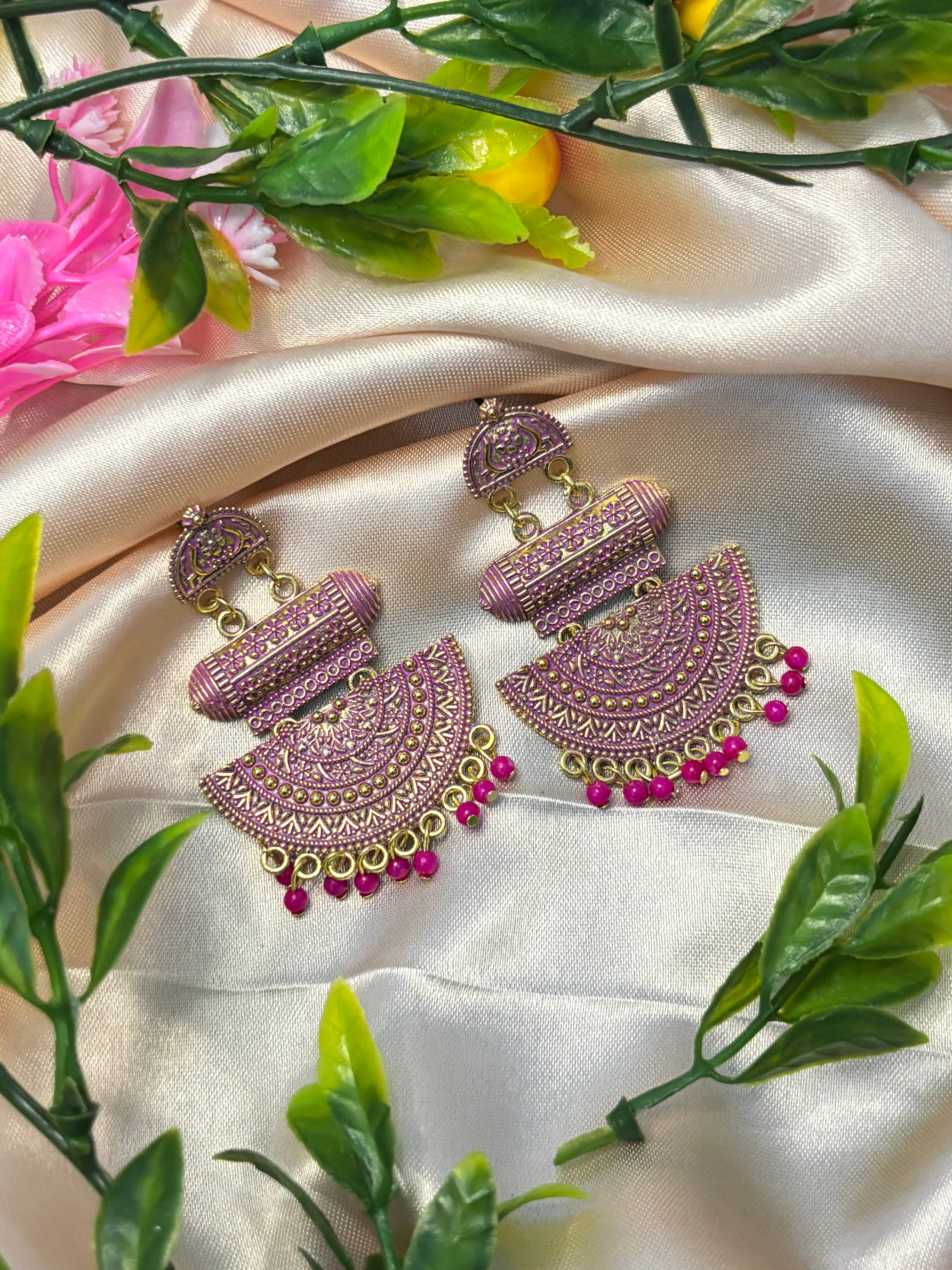 SHYAMZAN Purple Gold Beaded Chandelier Earrings Gold Women Jewelry Gift OrnateDesign SYZ00021