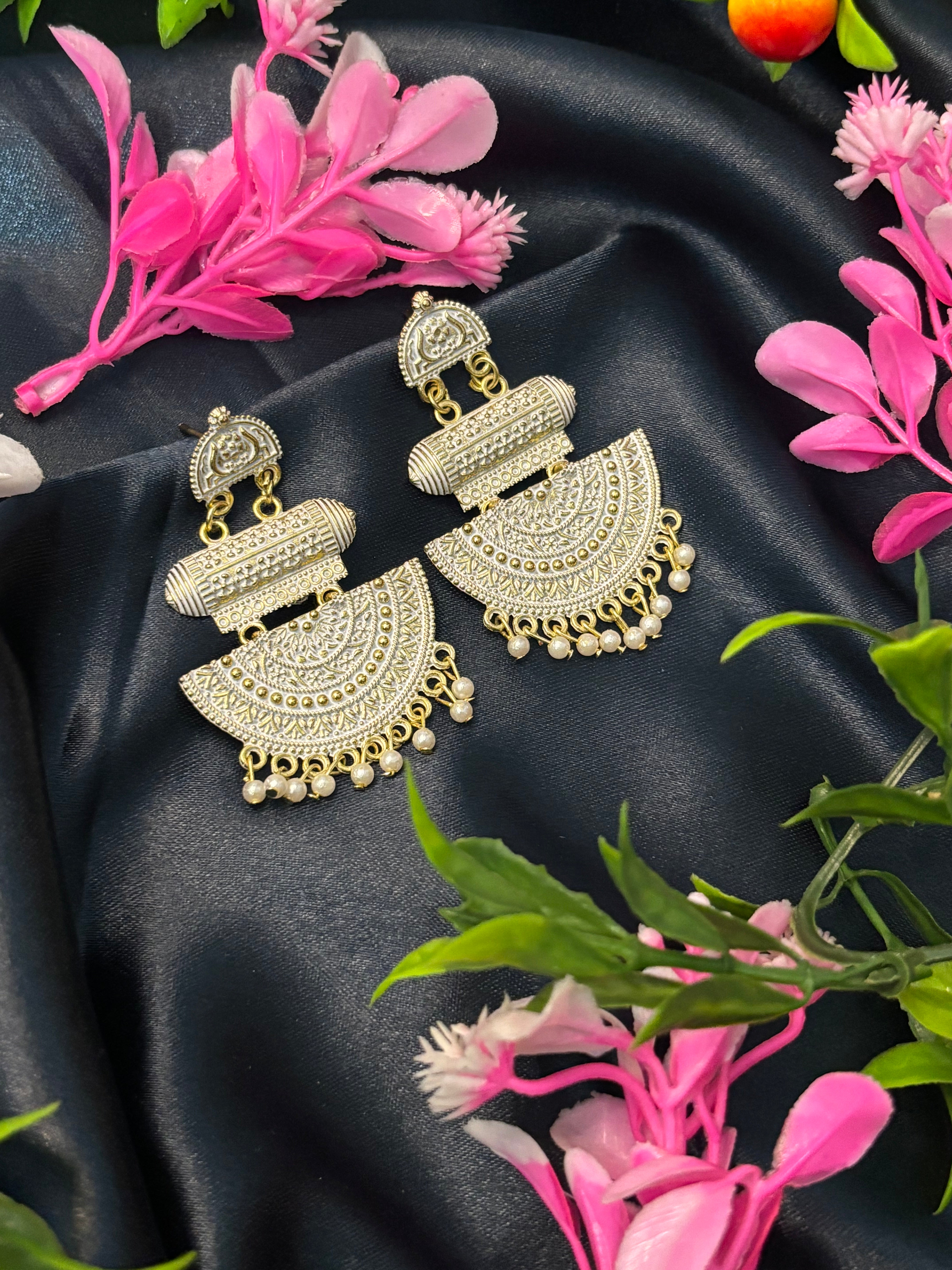 SHYAMZAN Gold Pearl Beaded Chandelier Earrings Gold Women Jewelry Gift Ornate  Design SYZ00022