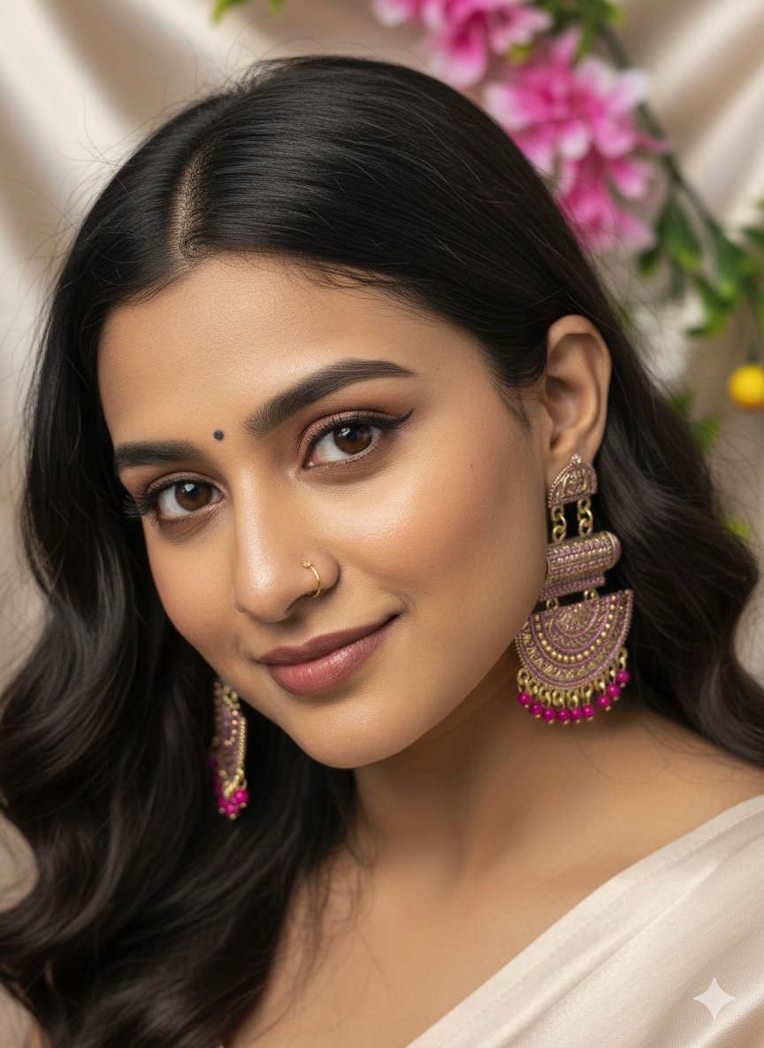 SHYAMZAN Purple Gold Beaded Chandelier Earrings Gold Women Jewelry Gift OrnateDesign SYZ00021