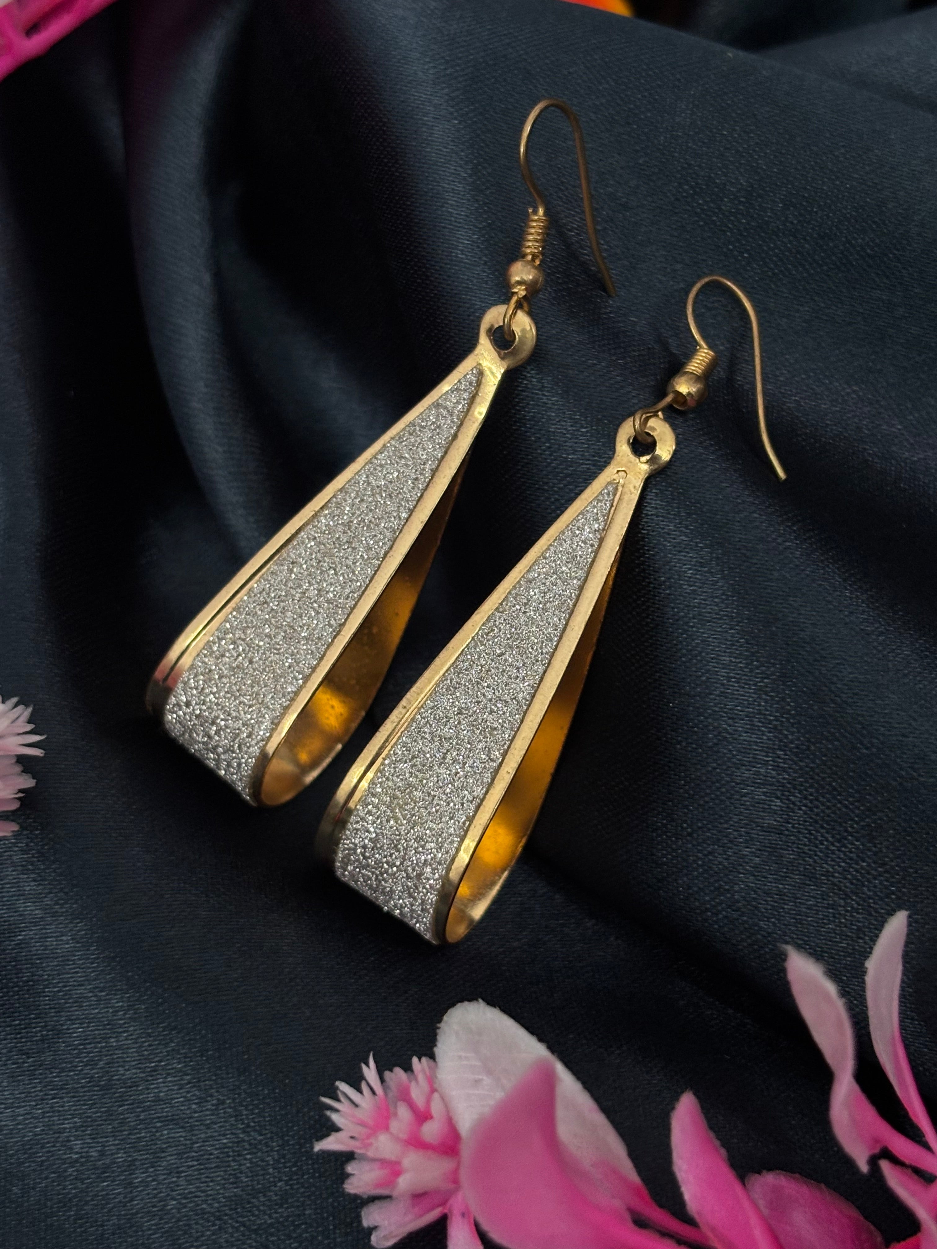 SHYAMZAN Artificial Jewellery Gold Finish Drop Earrings Glittering Silver Women Casual Festive Elegant Design SYZ00003