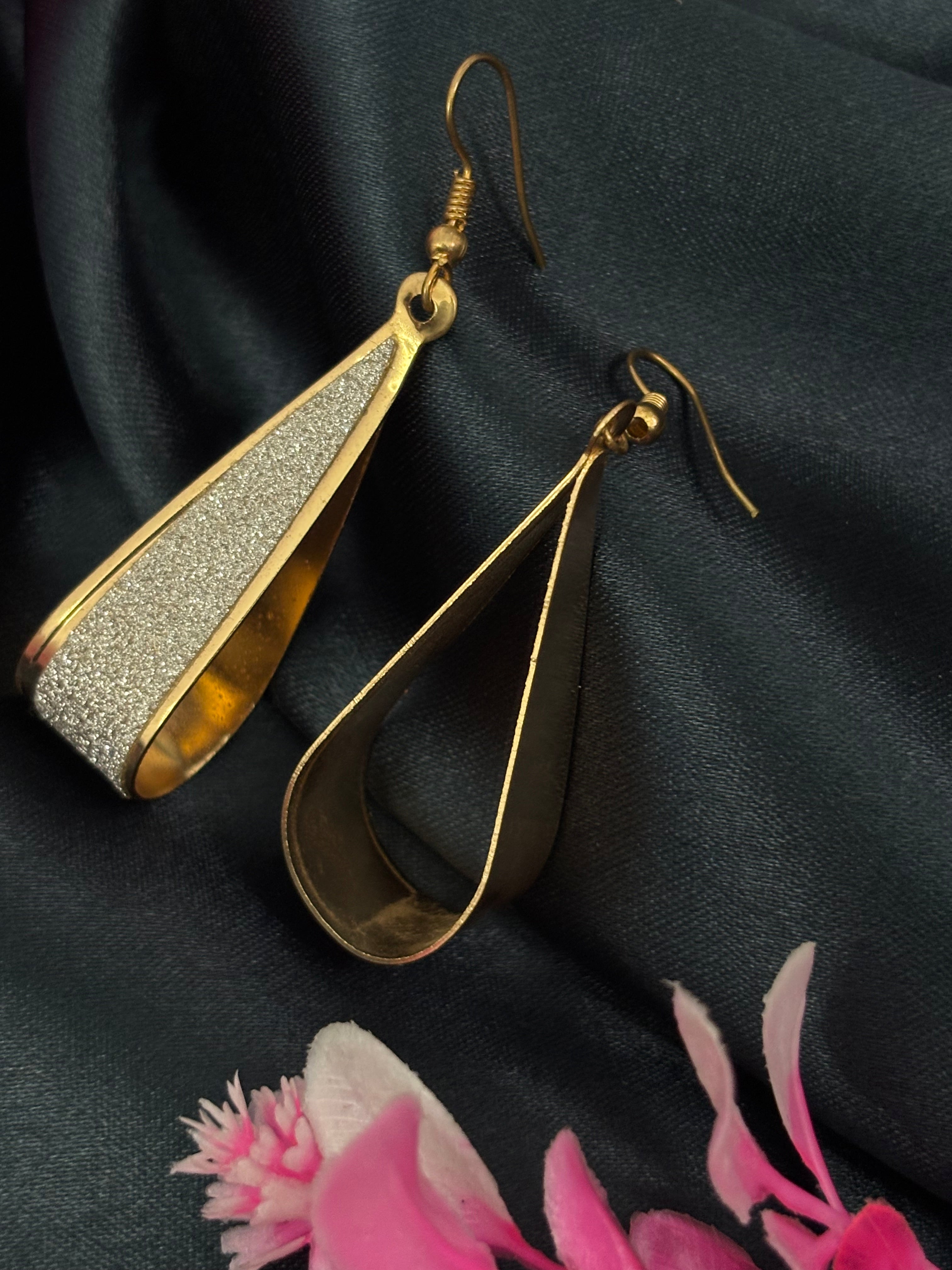 SHYAMZAN Artificial Jewellery Gold Finish Drop Earrings Glittering Silver Women Casual Festive Elegant Design SYZ00003