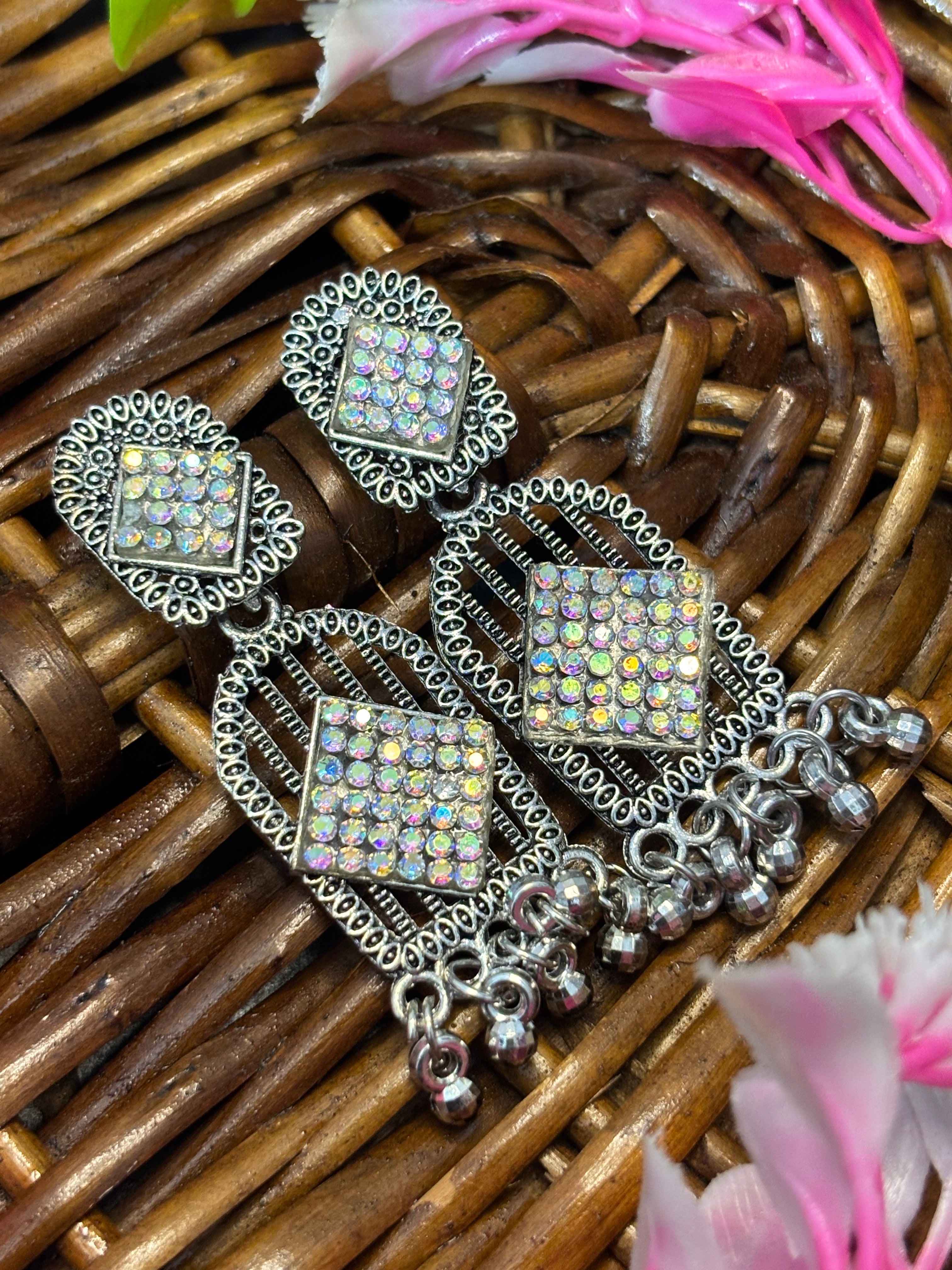 SHYAMZAN Jewellery Oxidised Silver Jhumka Earrings silver Bead Women Ethnic Festive Design SYZ00011