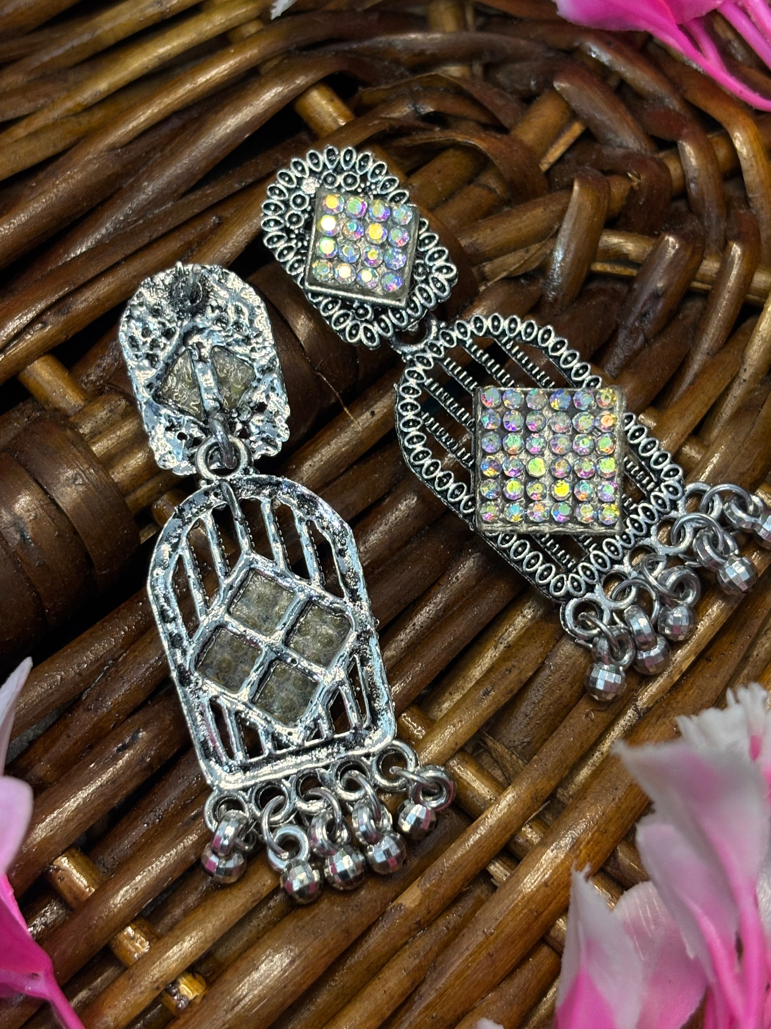 SHYAMZAN Jewellery Oxidised Silver Jhumka Earrings silver Bead Women Ethnic Festive Design SYZ00011