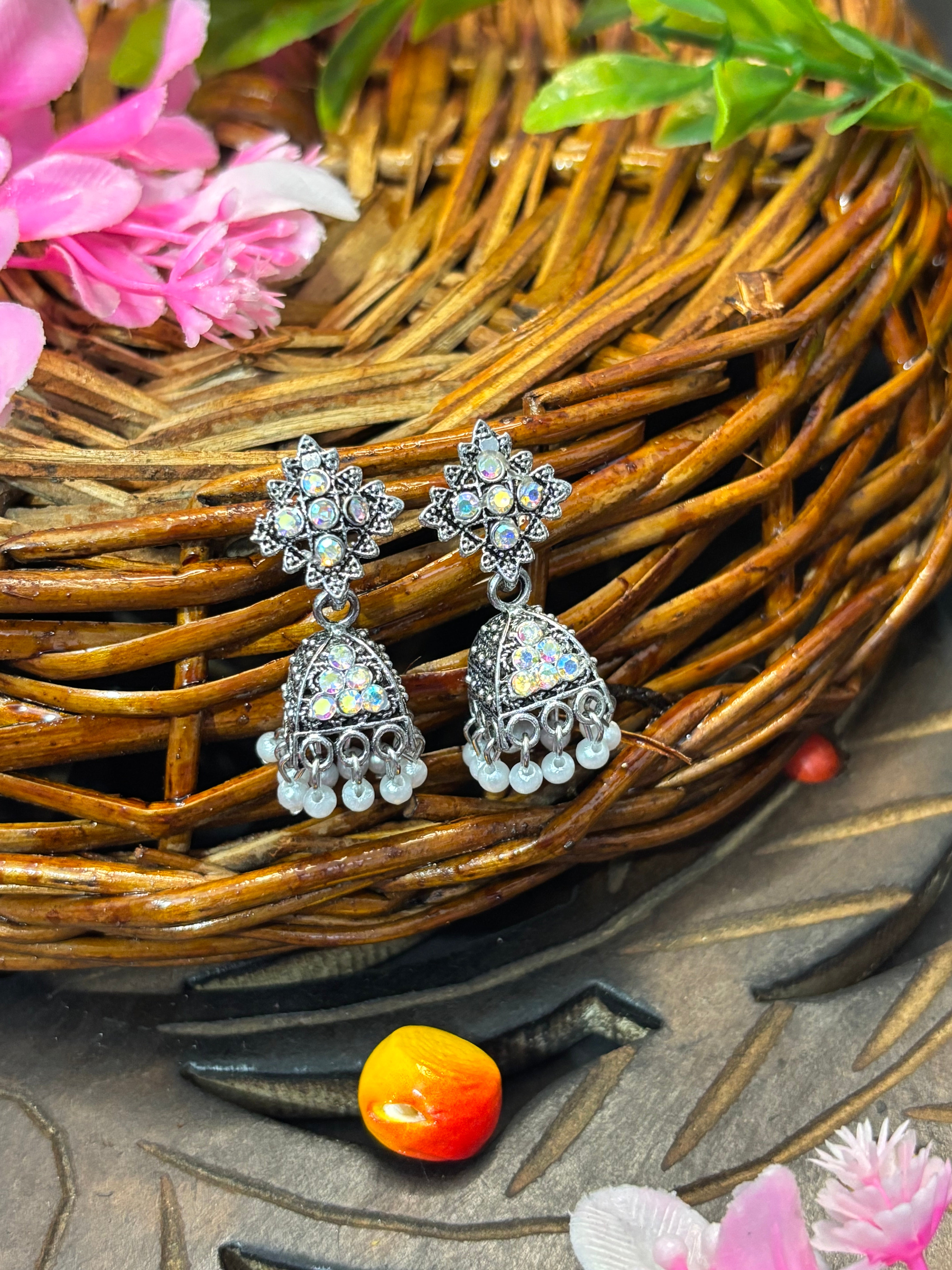 SHYAMZAN Jewellery Gold Finish Jhumka Earrings silver Bead Women Ethnic Festive Vibrant Design SYZ00013