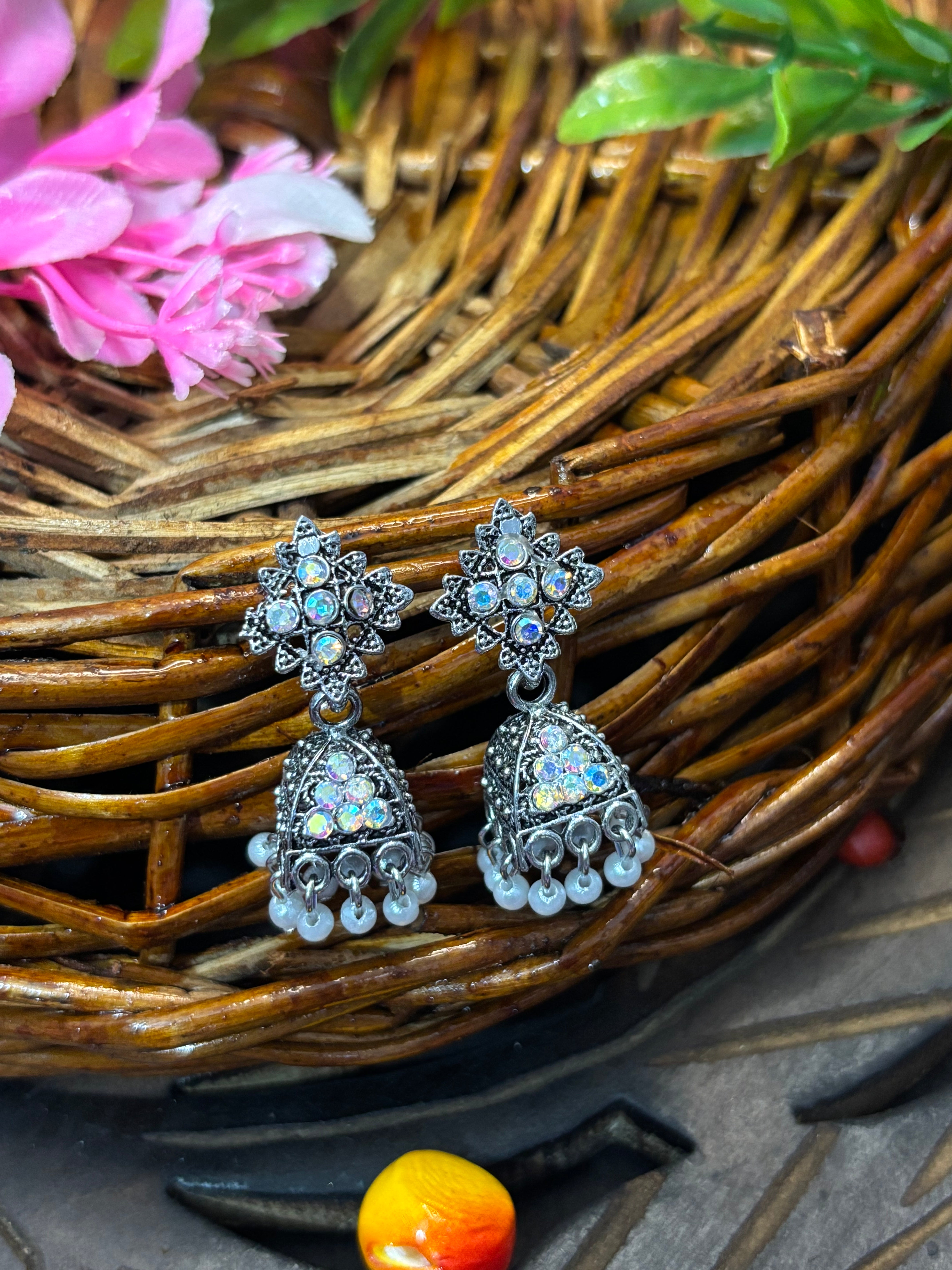 SHYAMZAN Jewellery Gold Finish Jhumka Earrings silver Bead Women Ethnic Festive Vibrant Design SYZ00013