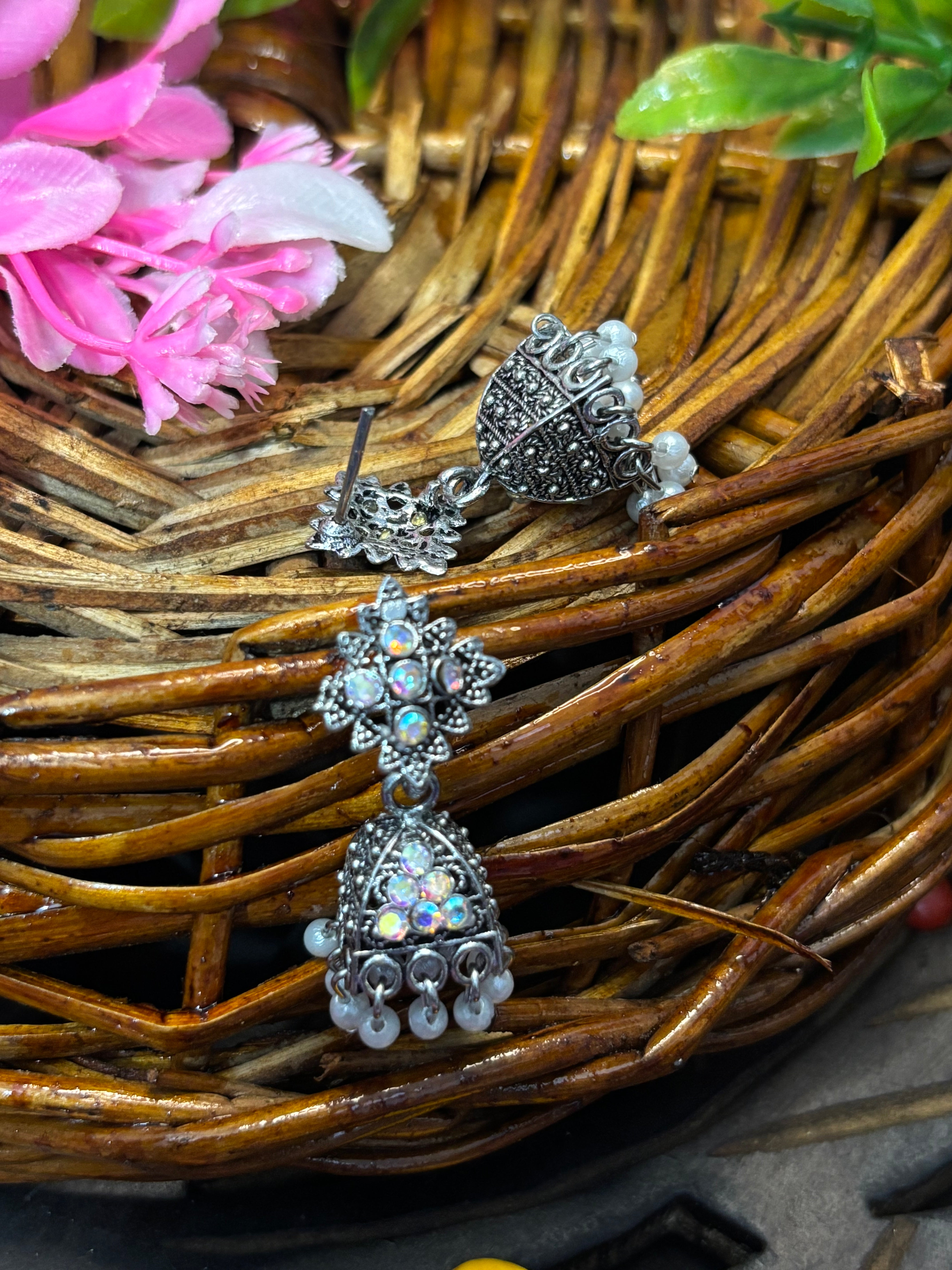 SHYAMZAN Jewellery Gold Finish Jhumka Earrings silver Bead Women Ethnic Festive Vibrant Design SYZ00013