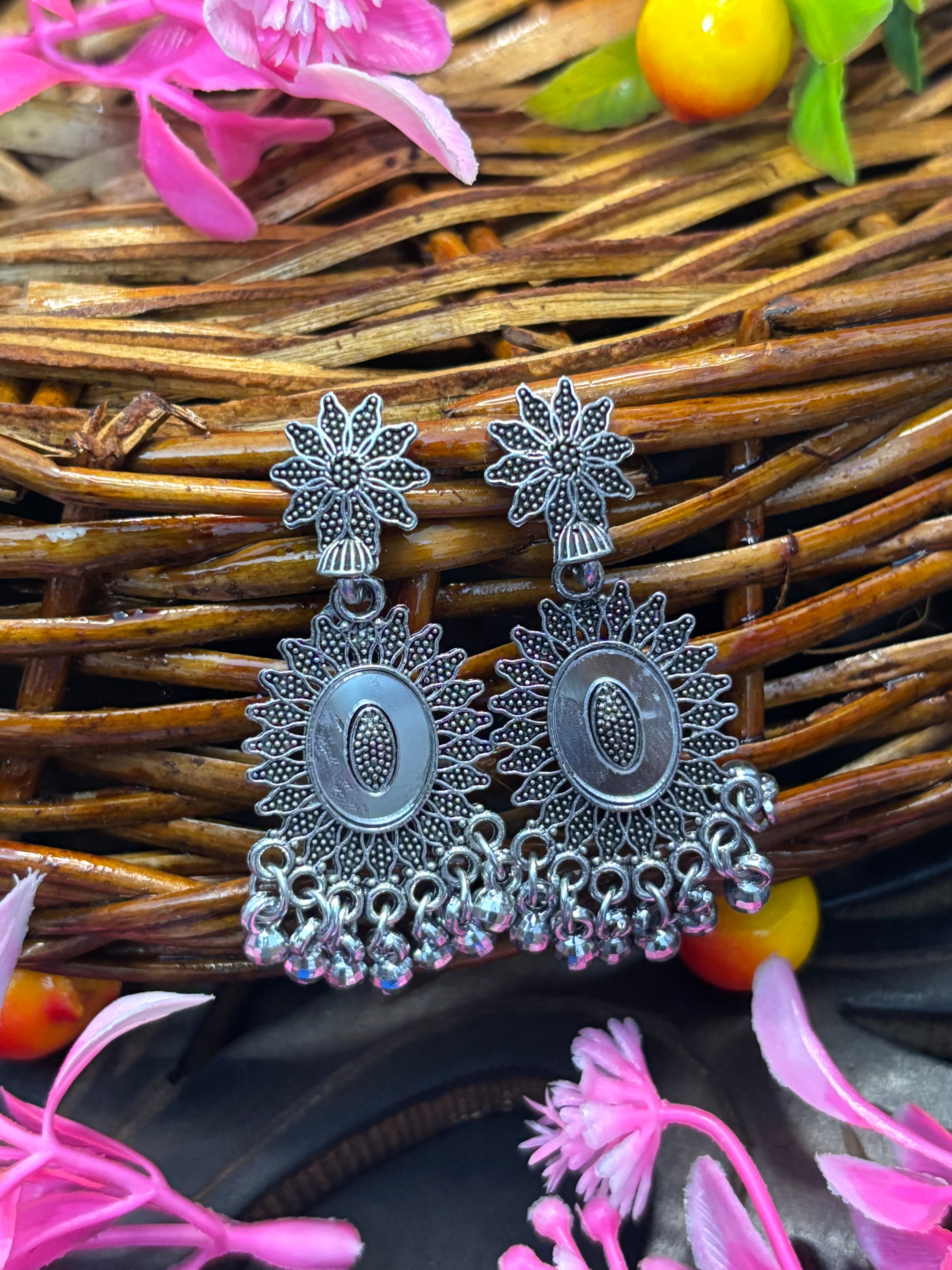 SHYAMZAN Jewellery Silver Finish Dangle Earrings Women Party Festive Statement Design SYZ00014