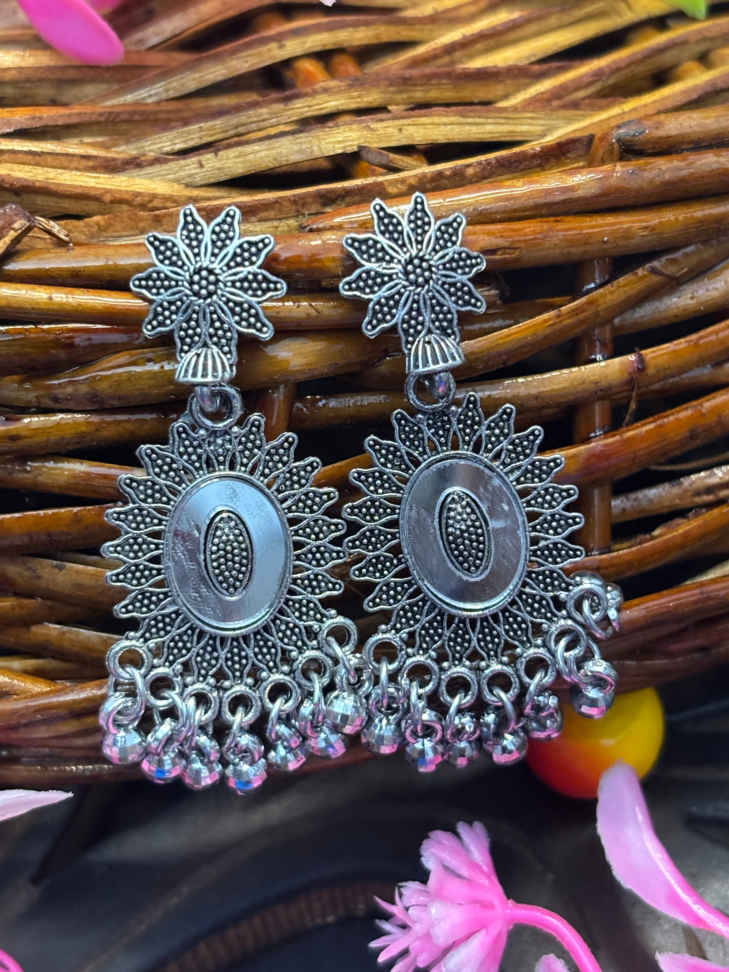 SHYAMZAN Jewellery Silver Finish Dangle Earrings Women Party Festive Statement Design SYZ00014