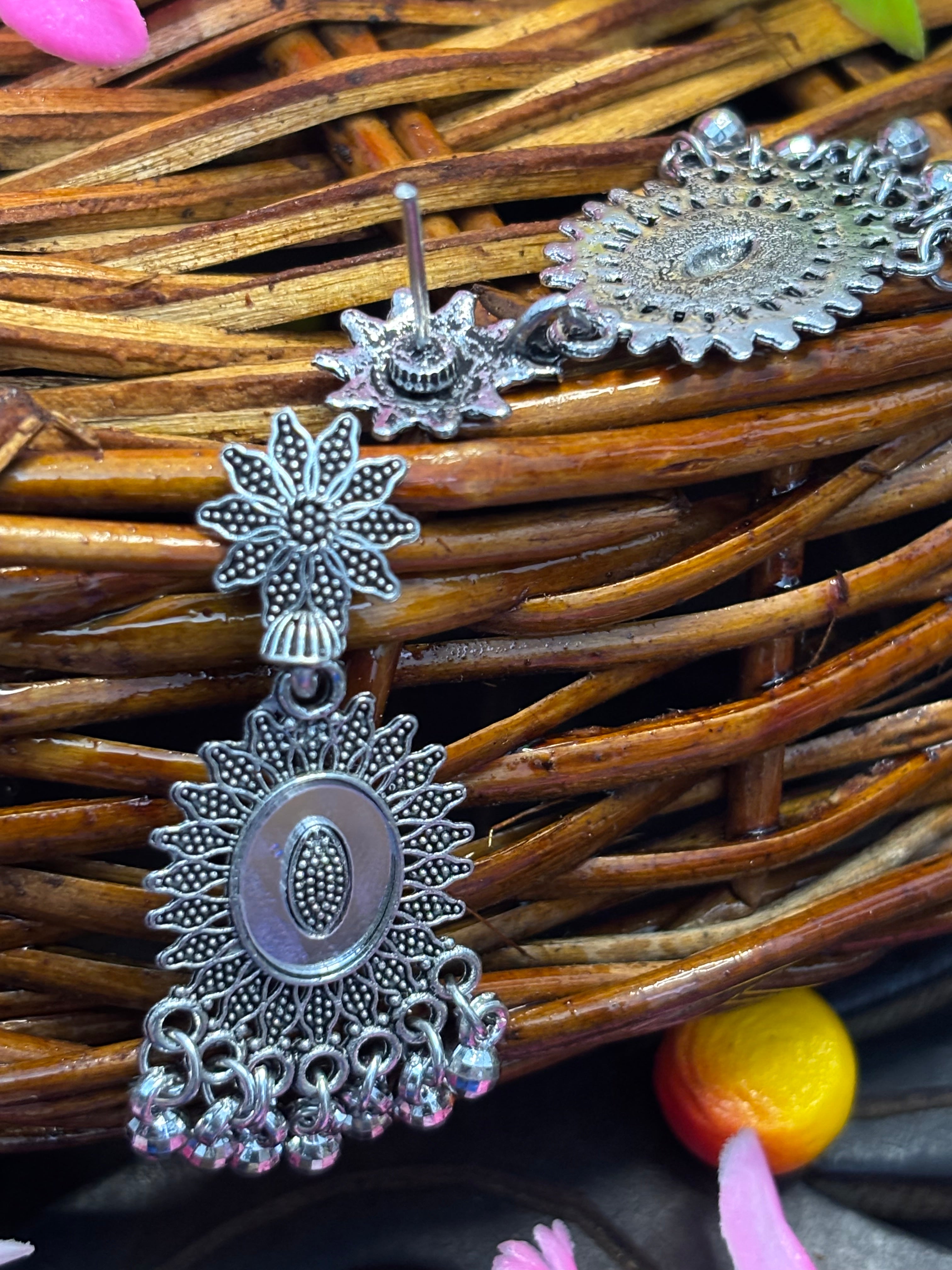 SHYAMZAN Jewellery Silver Finish Dangle Earrings Women Party Festive Statement Design SYZ00014