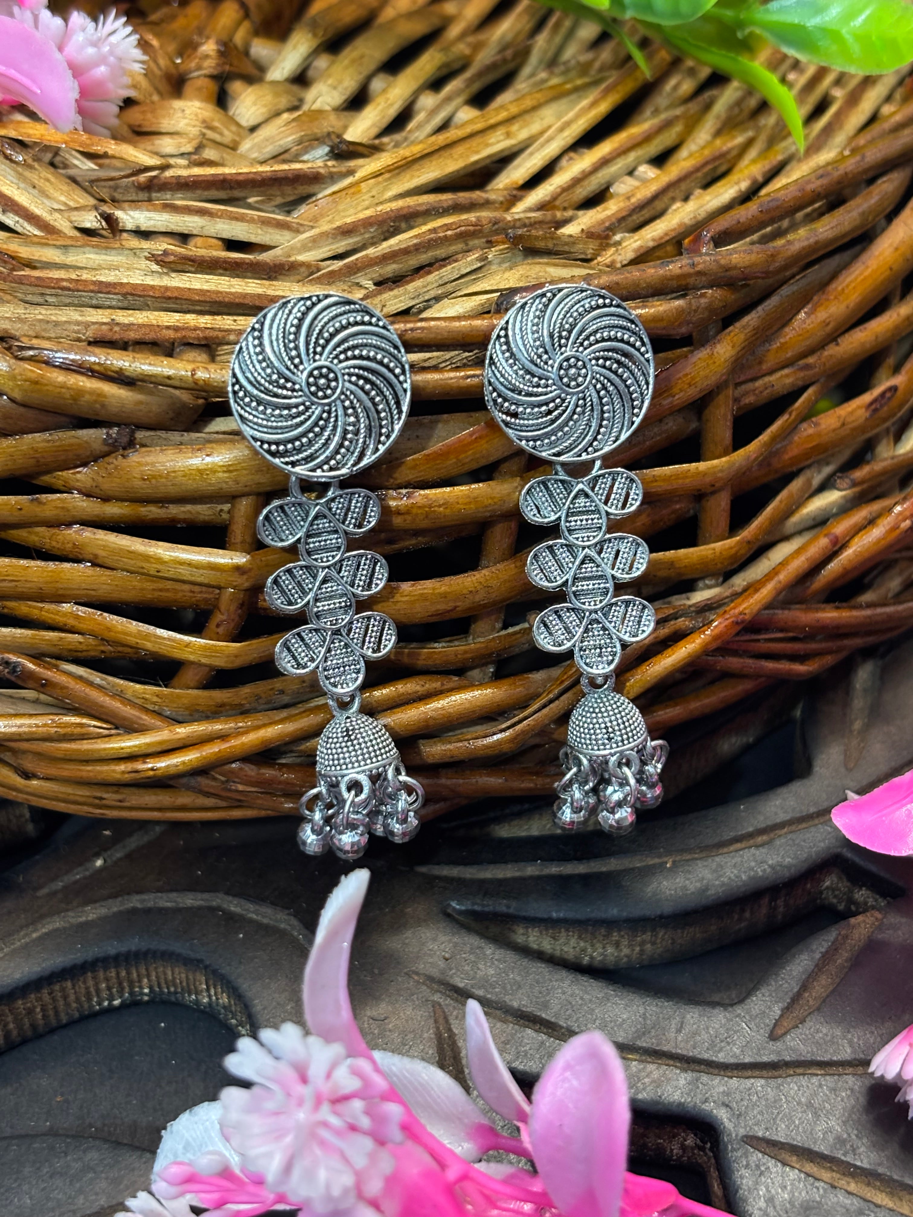 SHYAMZAN Silver Oxidized Floral Earrings Grey Women Jewelry Gift Unique  Design SYZ00015