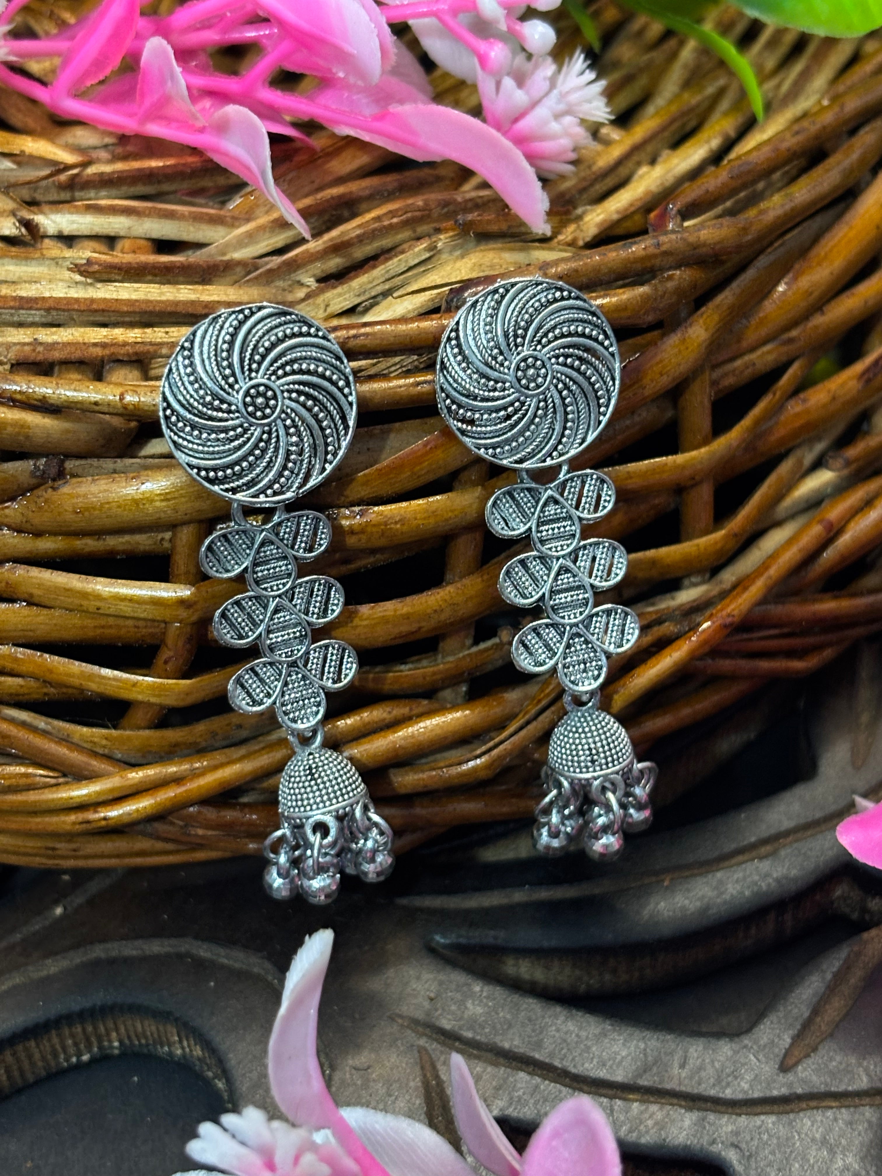 SHYAMZAN Silver Oxidized Floral Earrings Grey Women Jewelry Gift Unique  Design SYZ00015