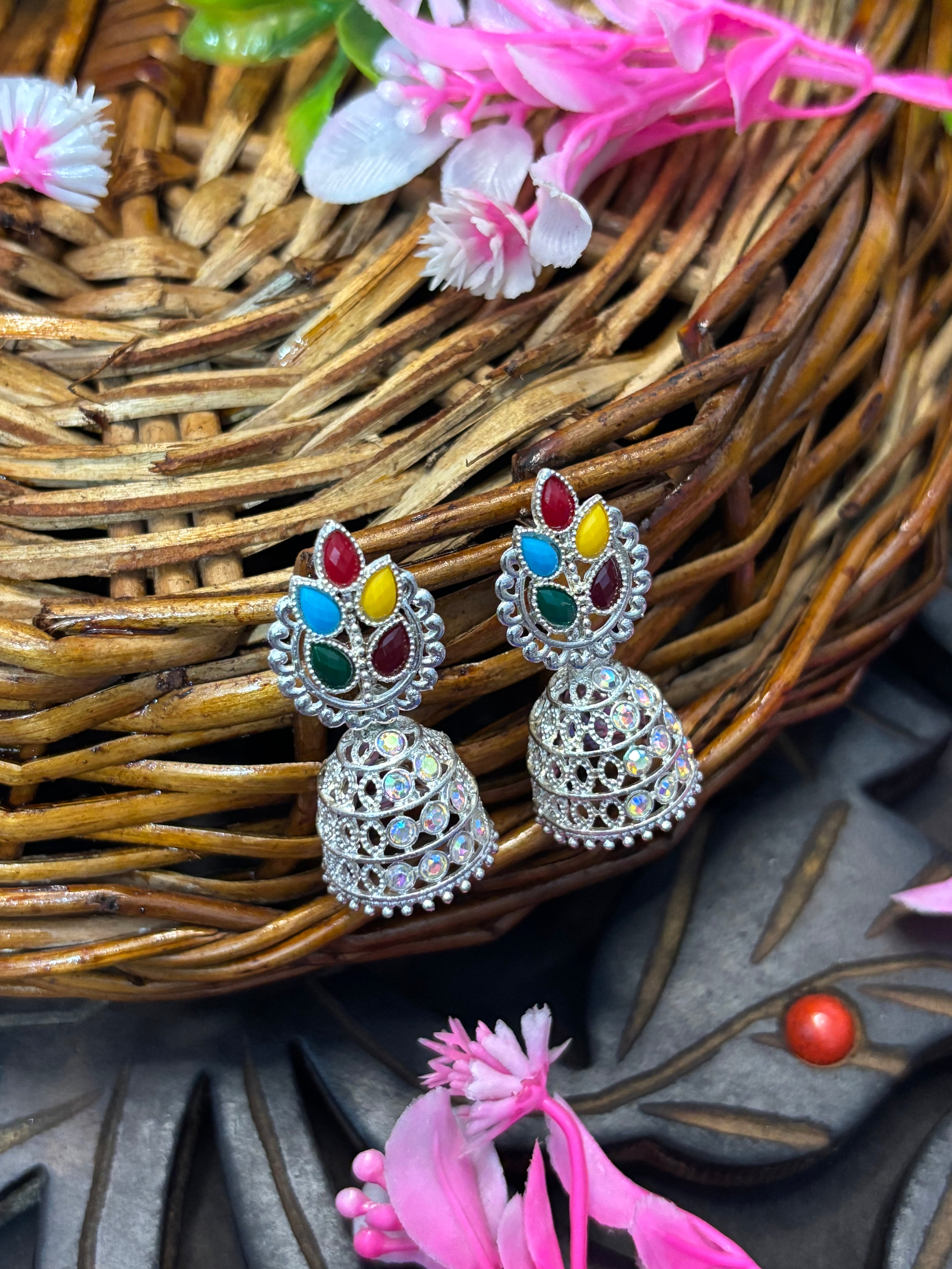 SHYAMZAN Silver Multicolor Jhumka Earrings Silver Women Jewelry Gift Traditional  Design SYZ00017