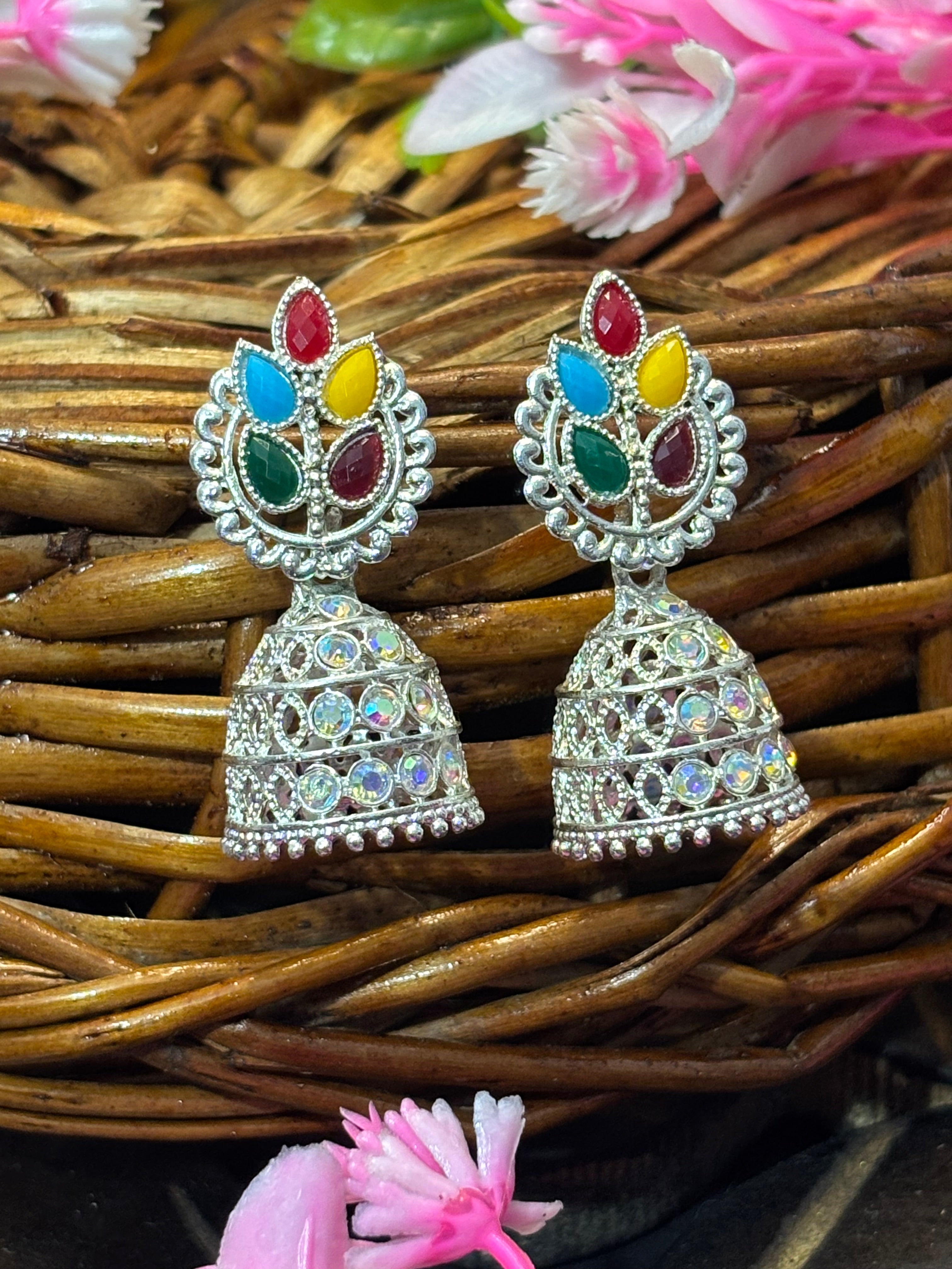 SHYAMZAN Silver Multicolor Jhumka Earrings Silver Women Jewelry Gift Traditional  Design SYZ00017