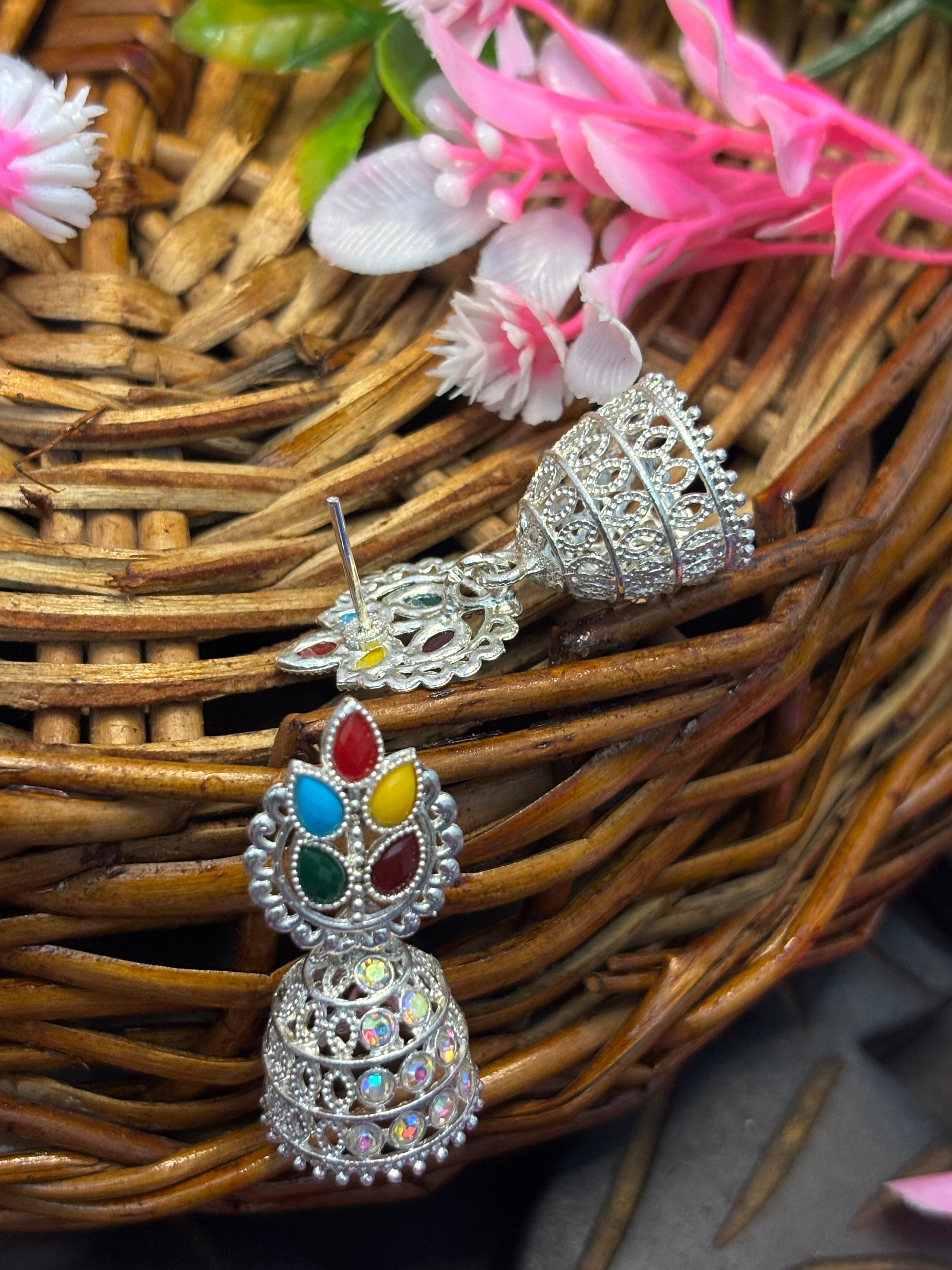 SHYAMZAN Silver Multicolor Jhumka Earrings Silver Women Jewelry Gift Traditional  Design SYZ00017