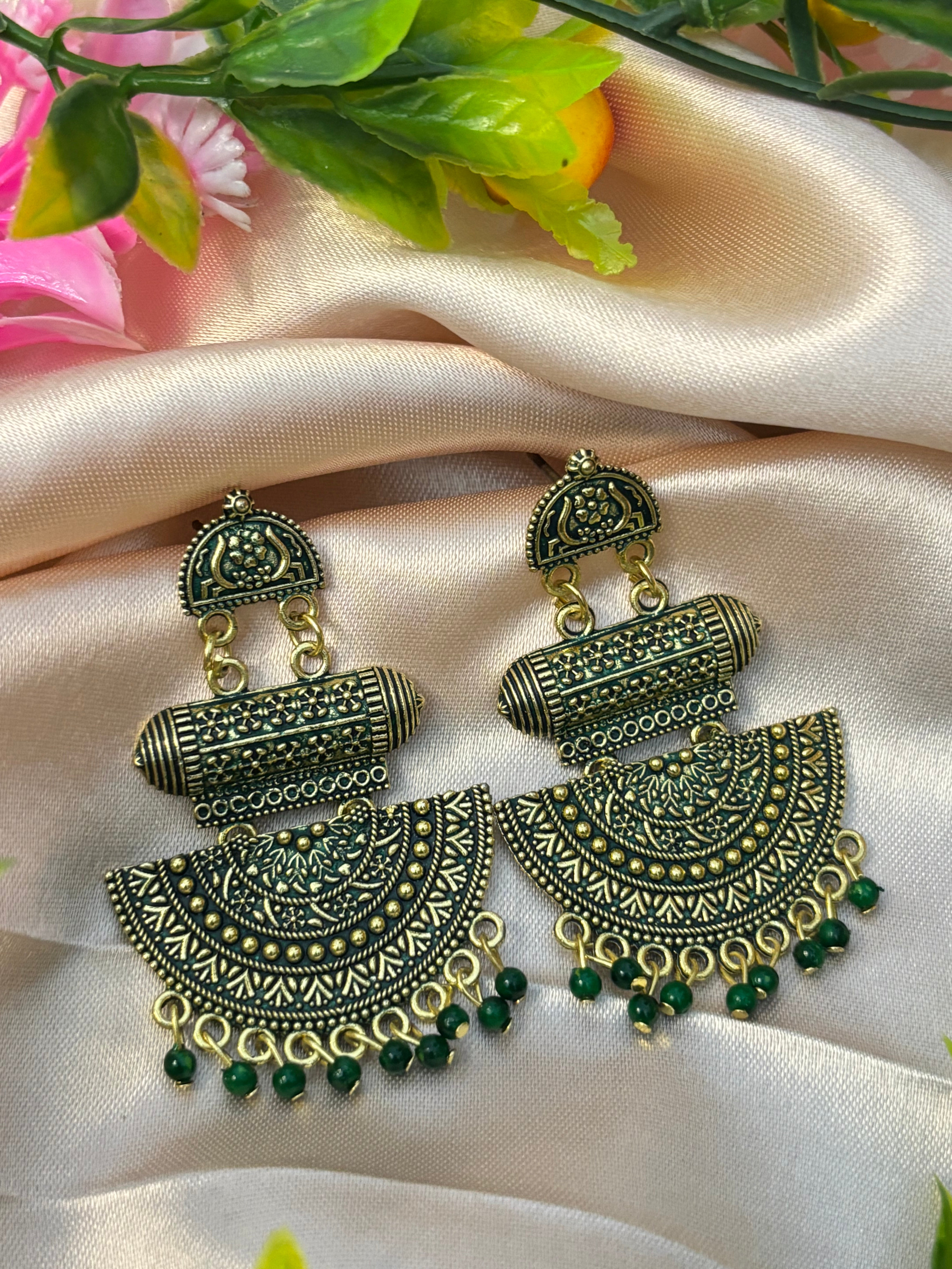 SHYAMZAN Gold Green Beaded Chandelier Earrings Gold Women Jewelry Gift Ornate Design SYZ00020