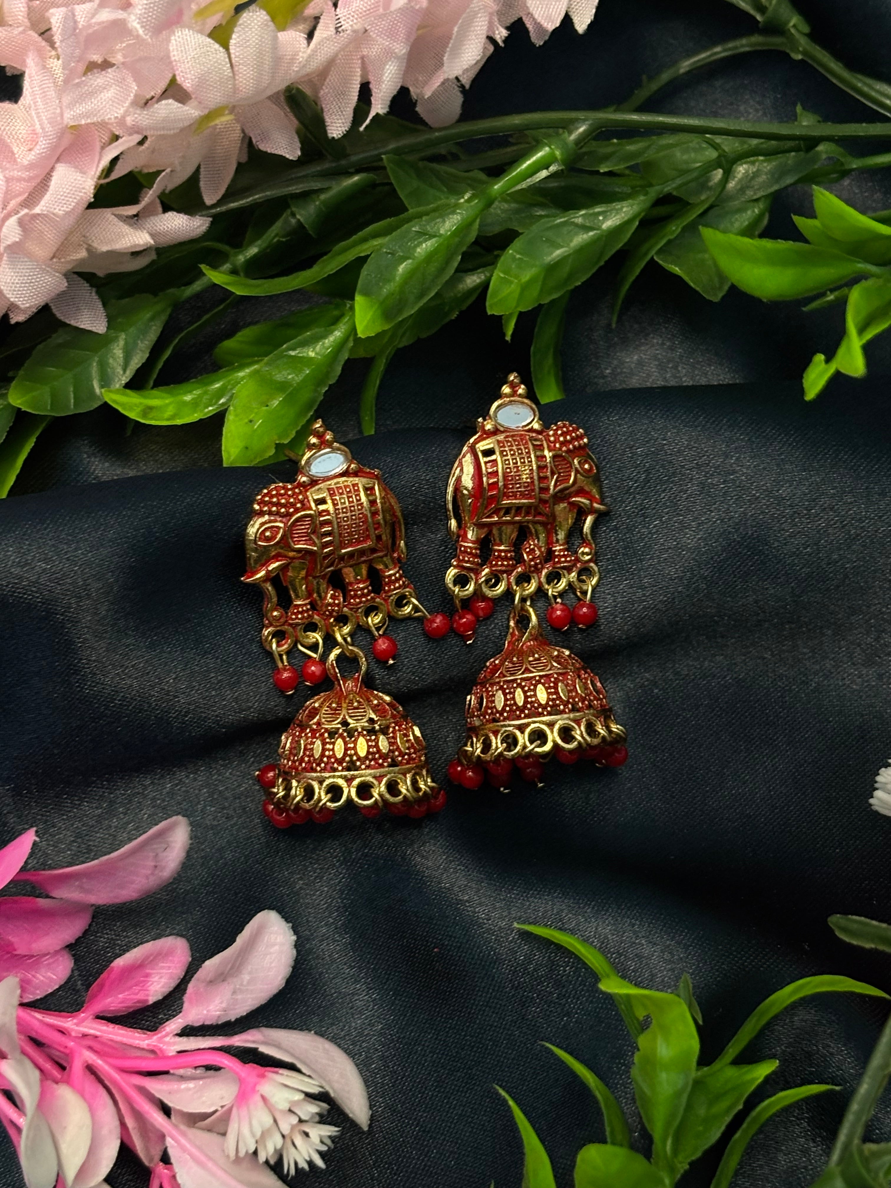 SHYAMZAN Gold Elephant Jhumka Earrings Gold Women Jewelry Gift Ornate Design SYZ00027