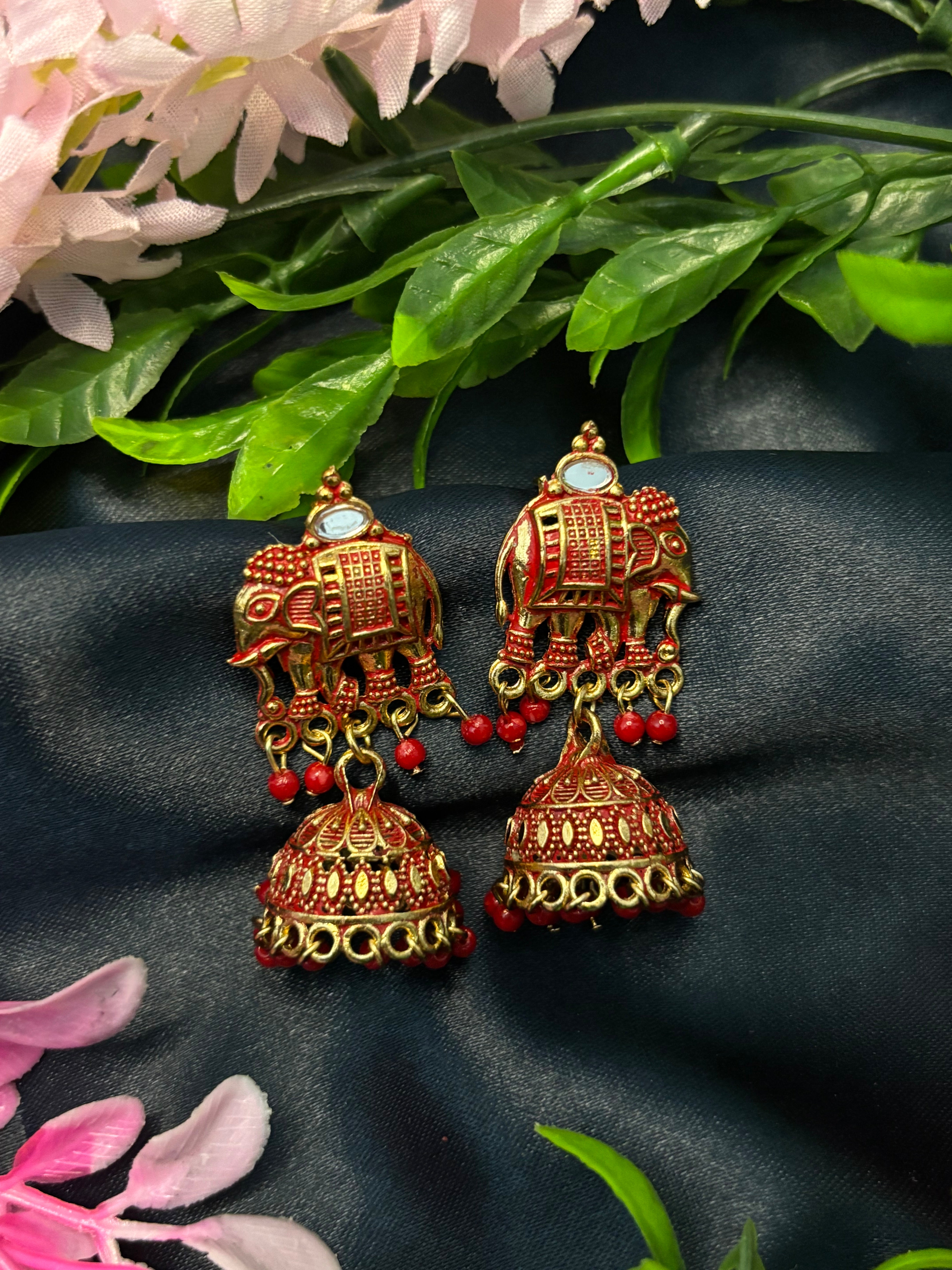 SHYAMZAN Gold Elephant Jhumka Earrings Gold Women Jewelry Gift Ornate Design SYZ00027