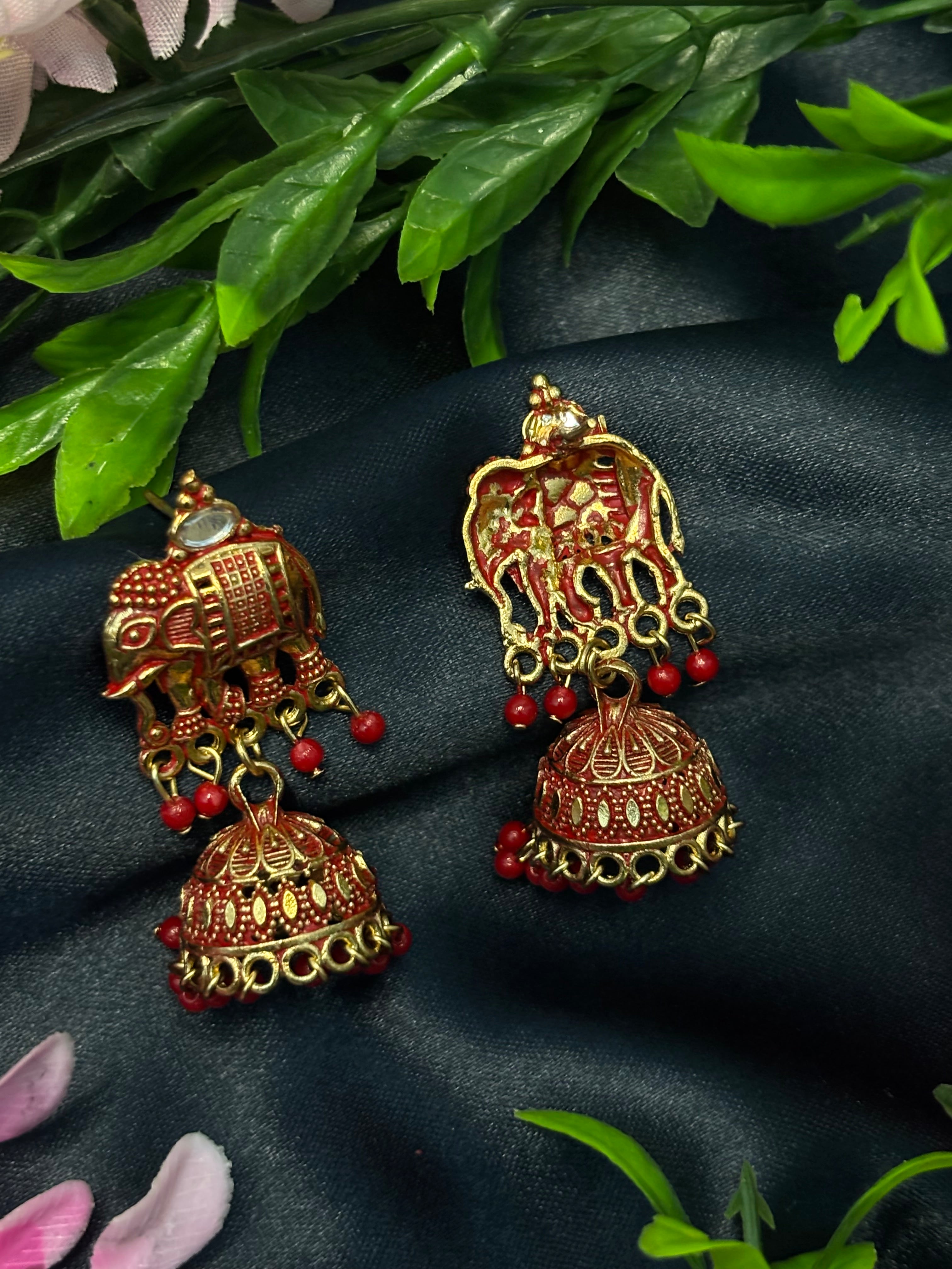 SHYAMZAN Gold Elephant Jhumka Earrings Gold Women Jewelry Gift Ornate Design SYZ00027