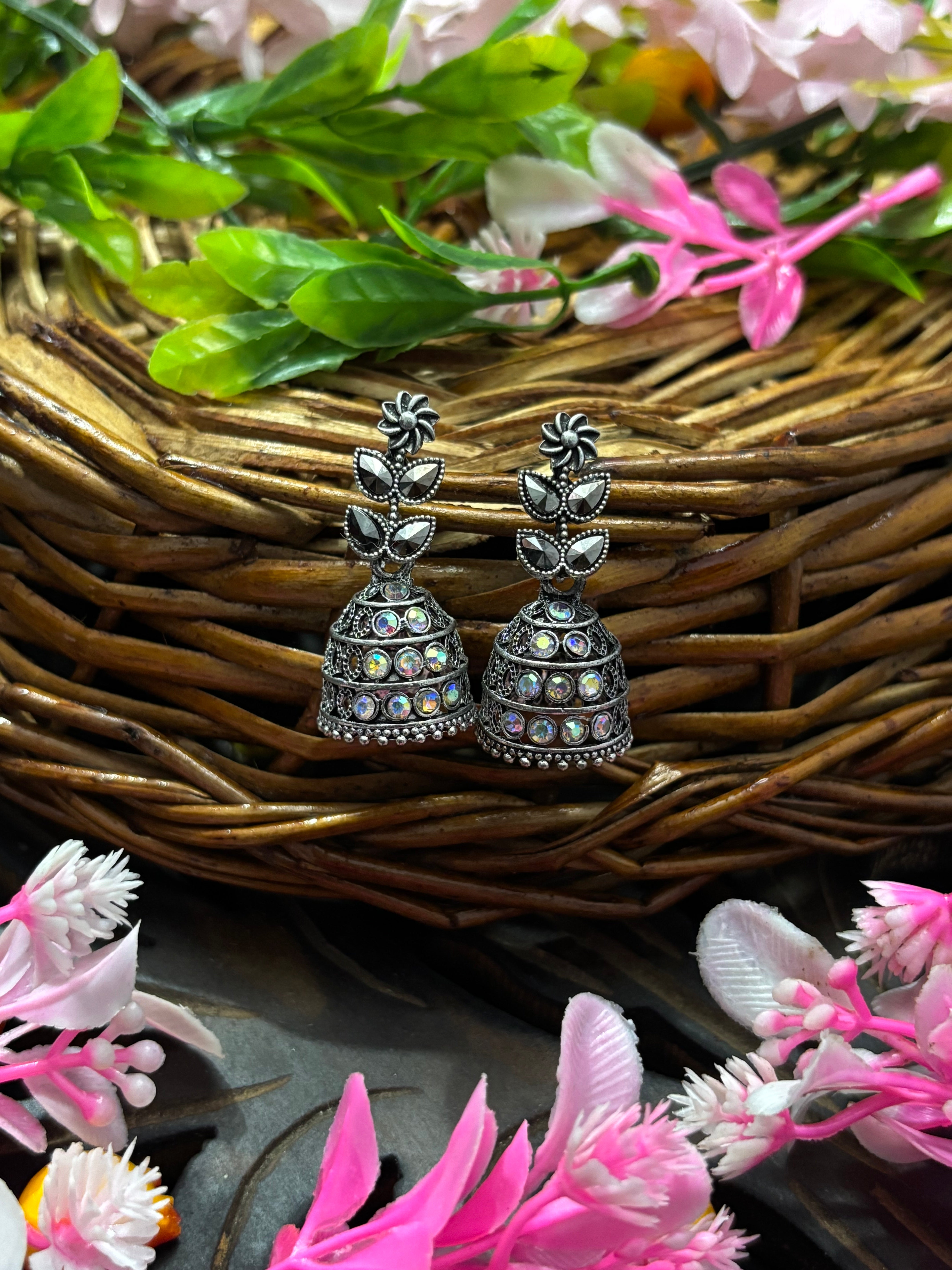 SHAMZAN Silver Peacock Jhumka Earrings with Rhinestones Gold Women Jewelry Gift Modern Design SYZ00039