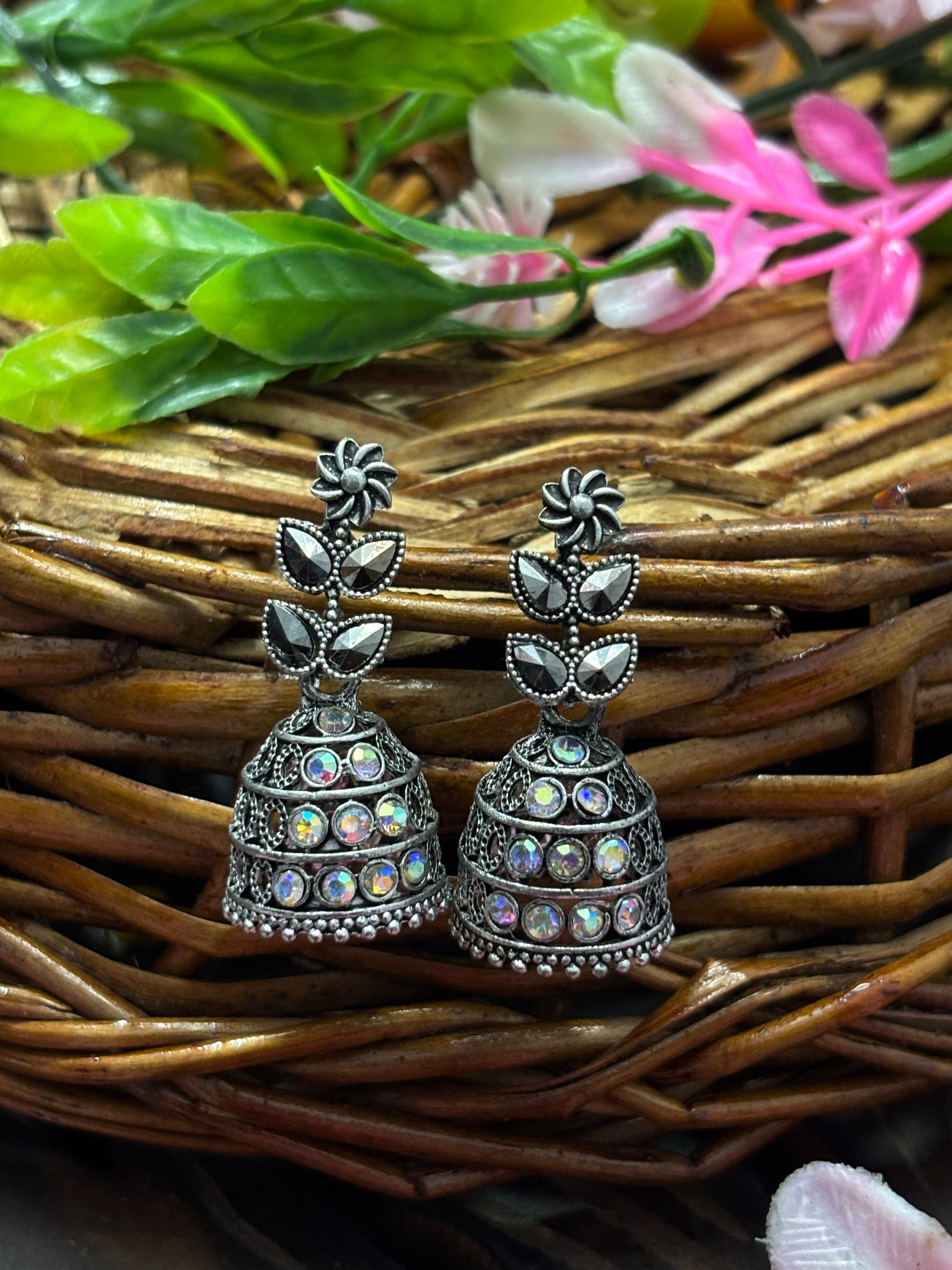 SHAMZAN Silver Peacock Jhumka Earrings with Rhinestones Gold Women Jewelry Gift Modern Design SYZ00039