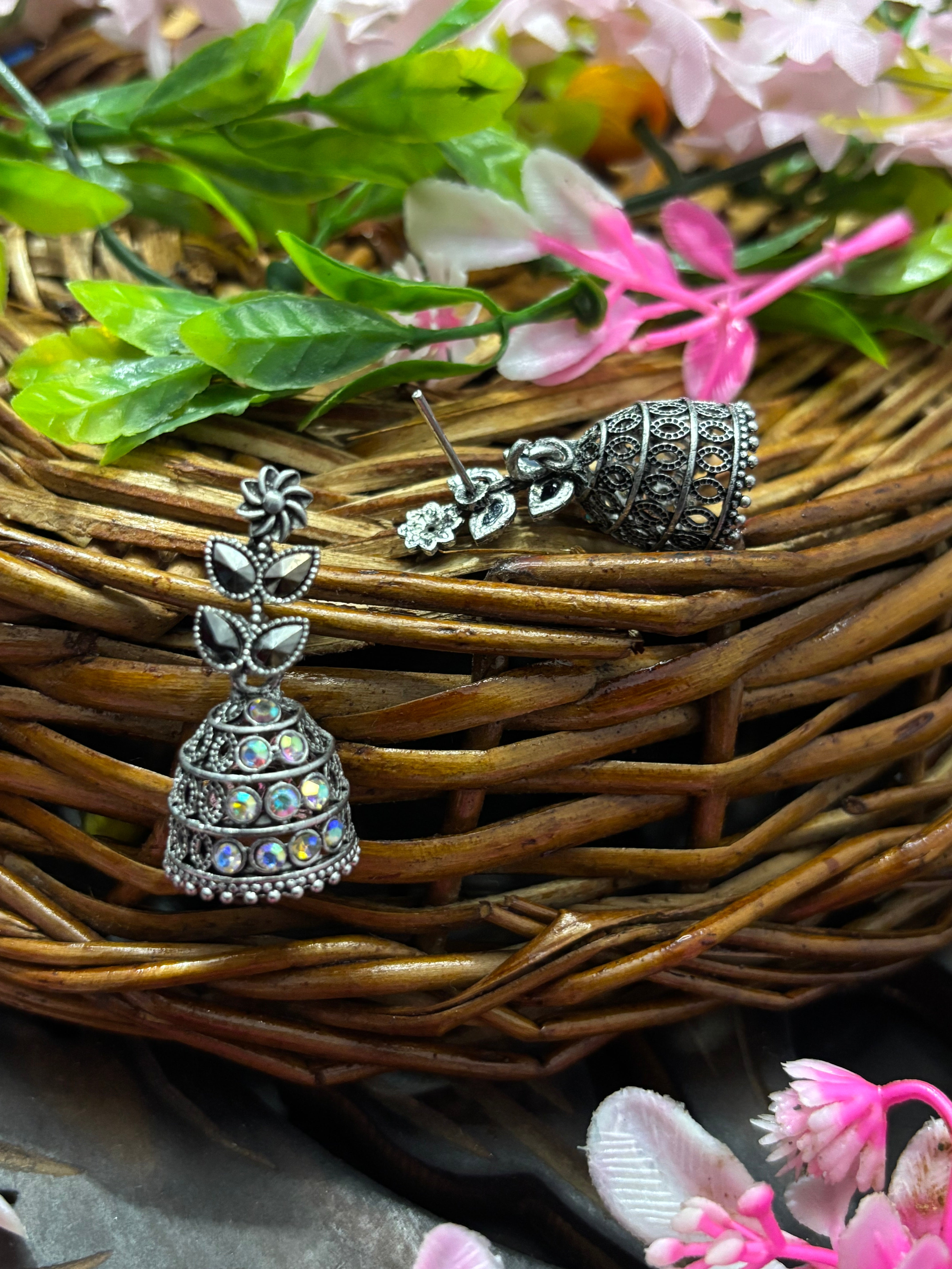 SHAMZAN Silver Peacock Jhumka Earrings with Rhinestones Gold Women Jewelry Gift Modern Design SYZ00039