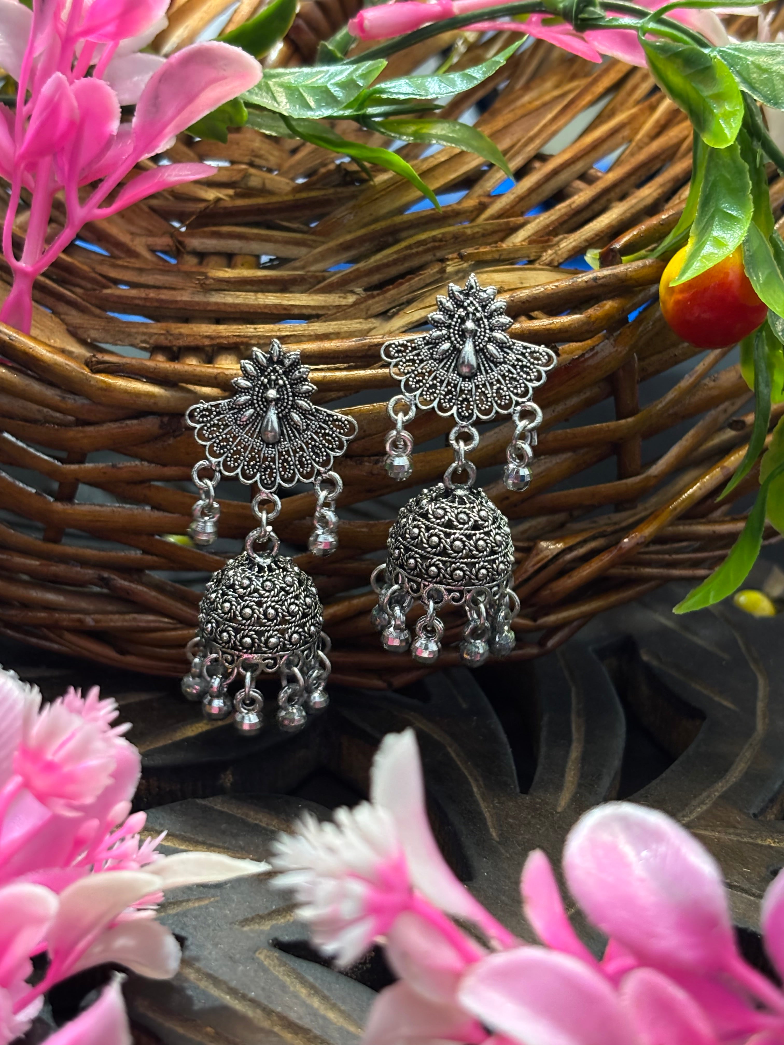 SHAMZAN Silver Peacock Jhumka Earrings with Rhinestones Gold Women Jewelry Gift Modern Design SYZ00040