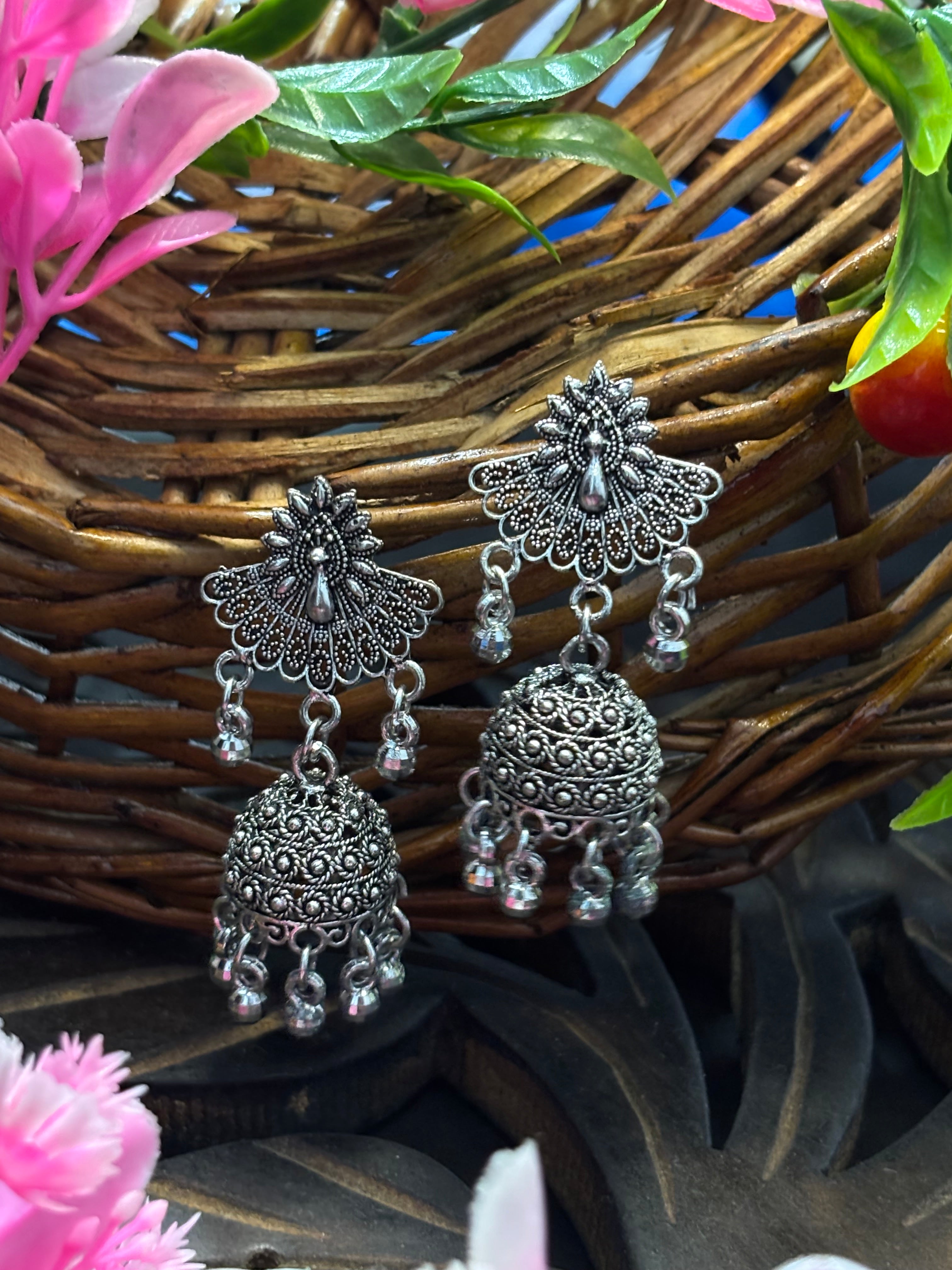 SHAMZAN Silver Peacock Jhumka Earrings with Rhinestones Gold Women Jewelry Gift Modern Design SYZ00040