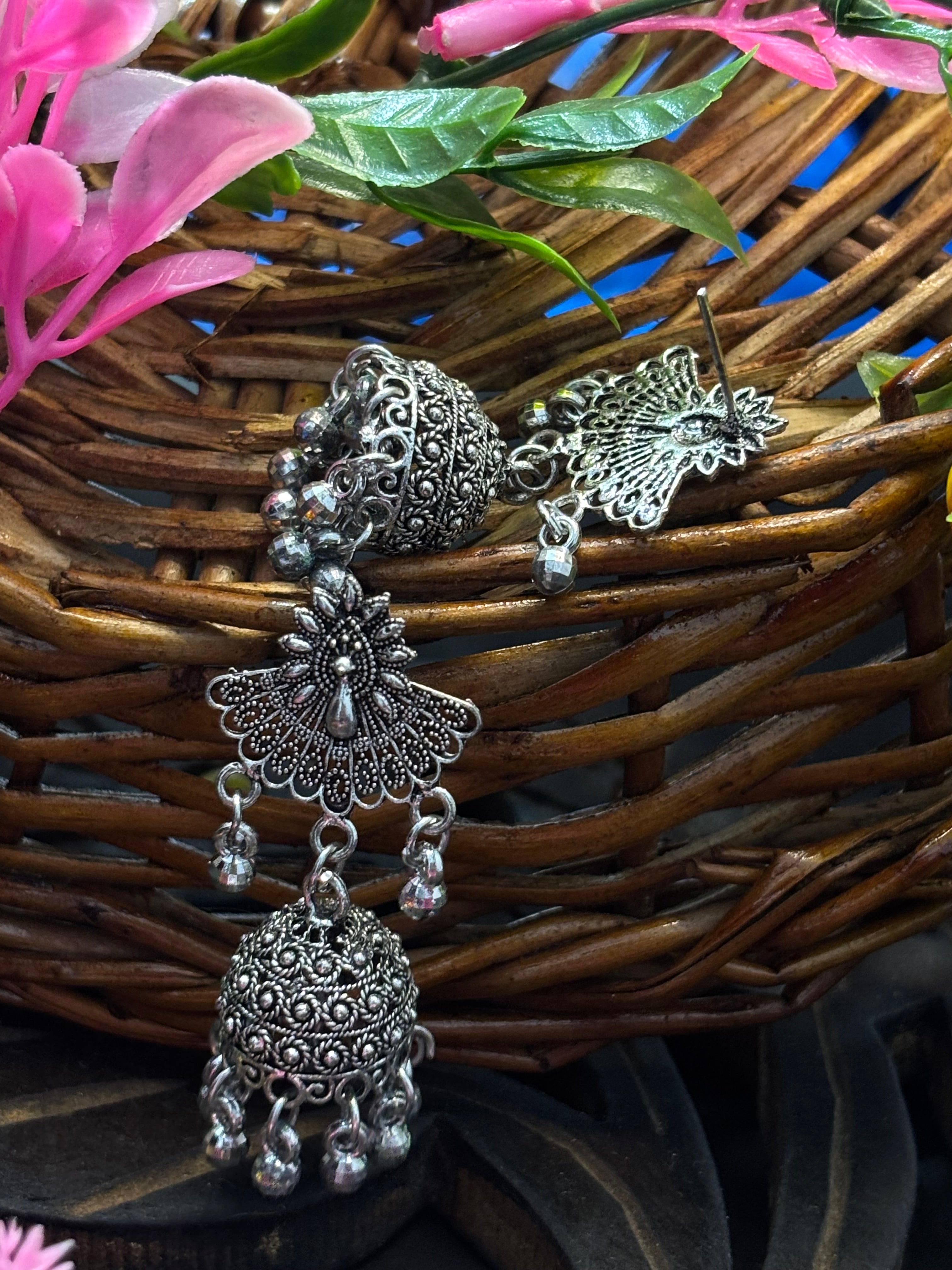 SHAMZAN Silver Peacock Jhumka Earrings with Rhinestones Gold Women Jewelry Gift Modern Design SYZ00040