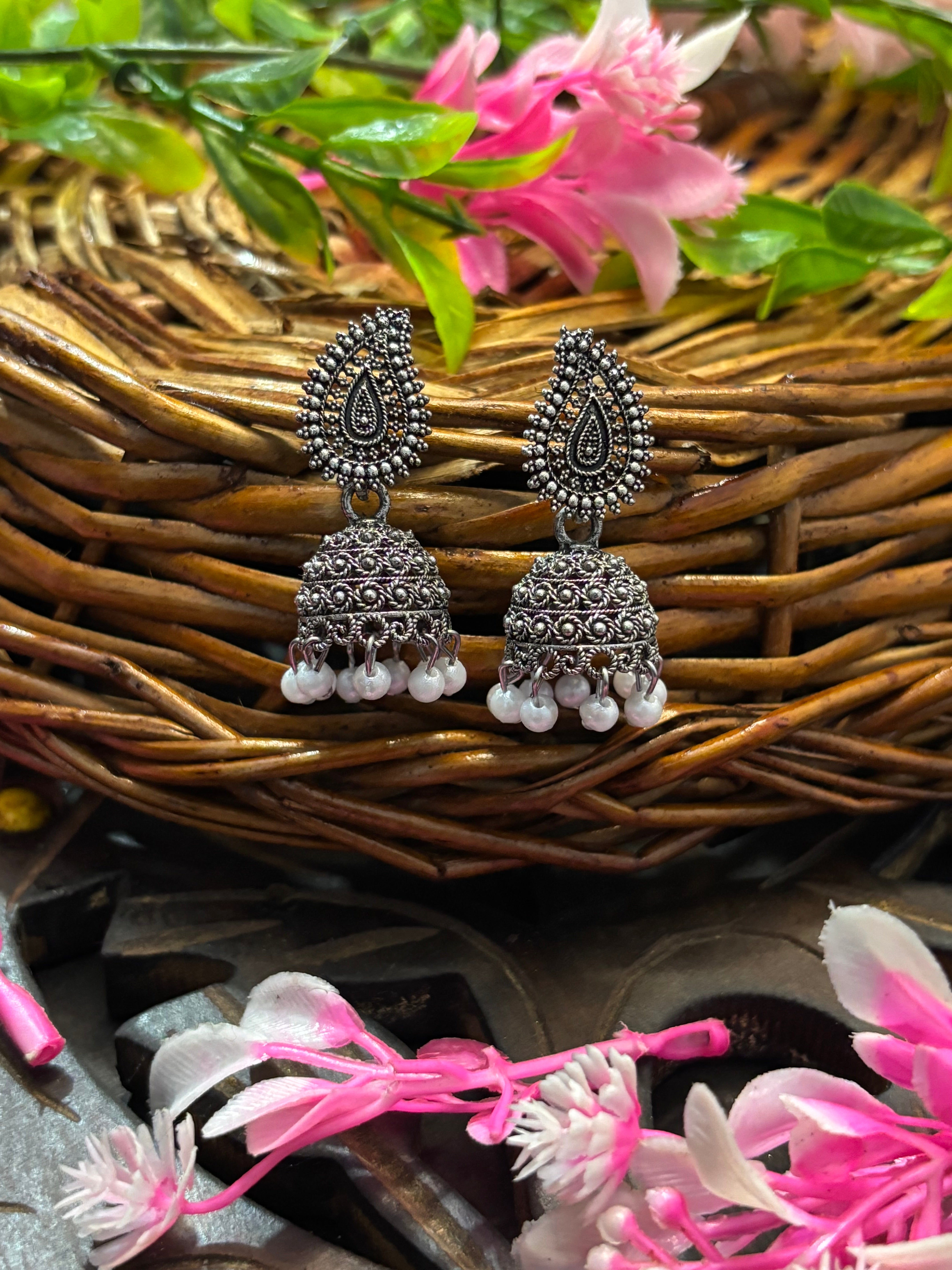 SHAMZAN Silver Peacock Jhumka Earrings with Pearls Gold Women Jewelry Gift Modern Design SYZ00042