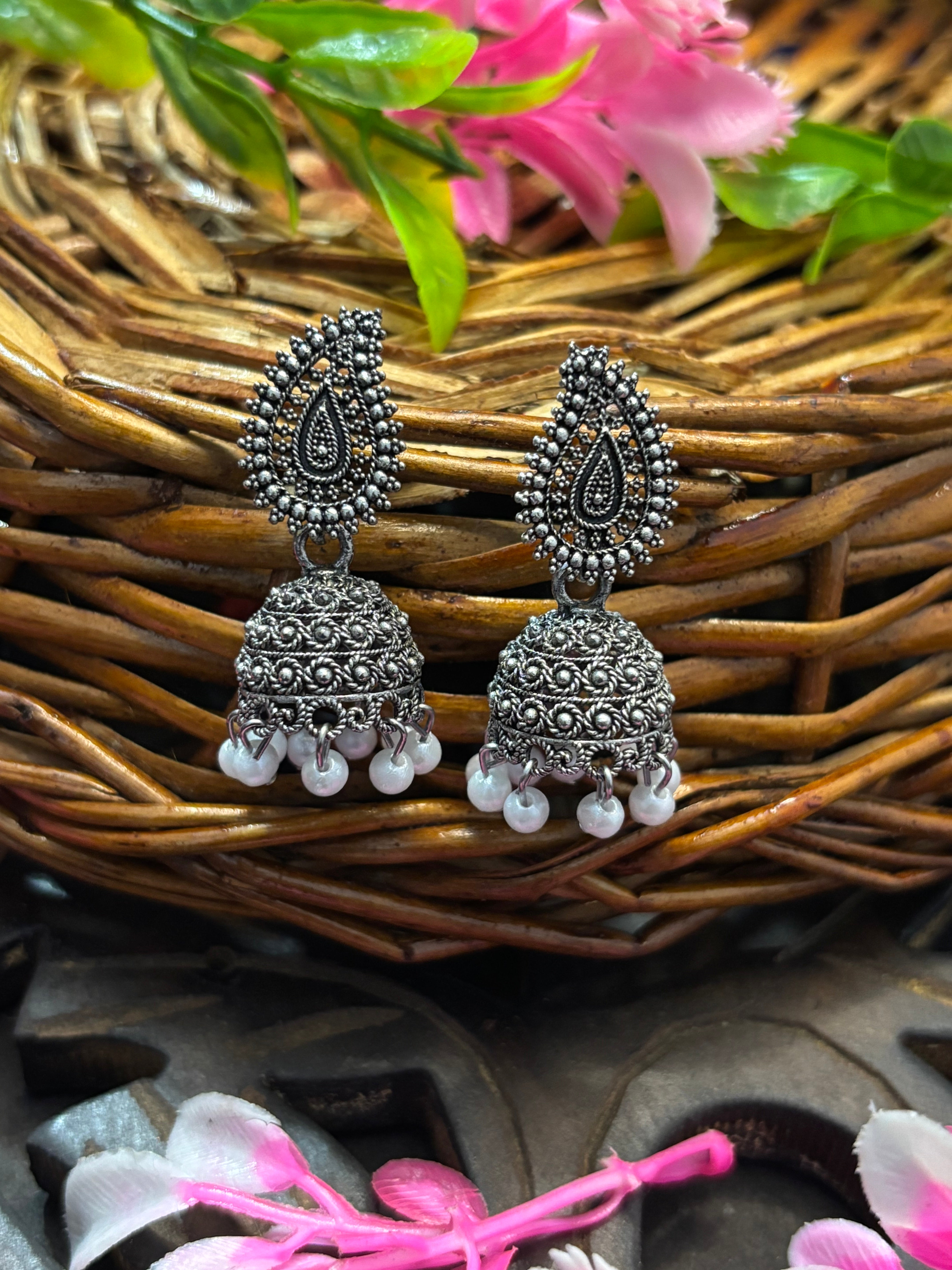 SHAMZAN Silver Peacock Jhumka Earrings with Pearls Gold Women Jewelry Gift Modern Design SYZ00042