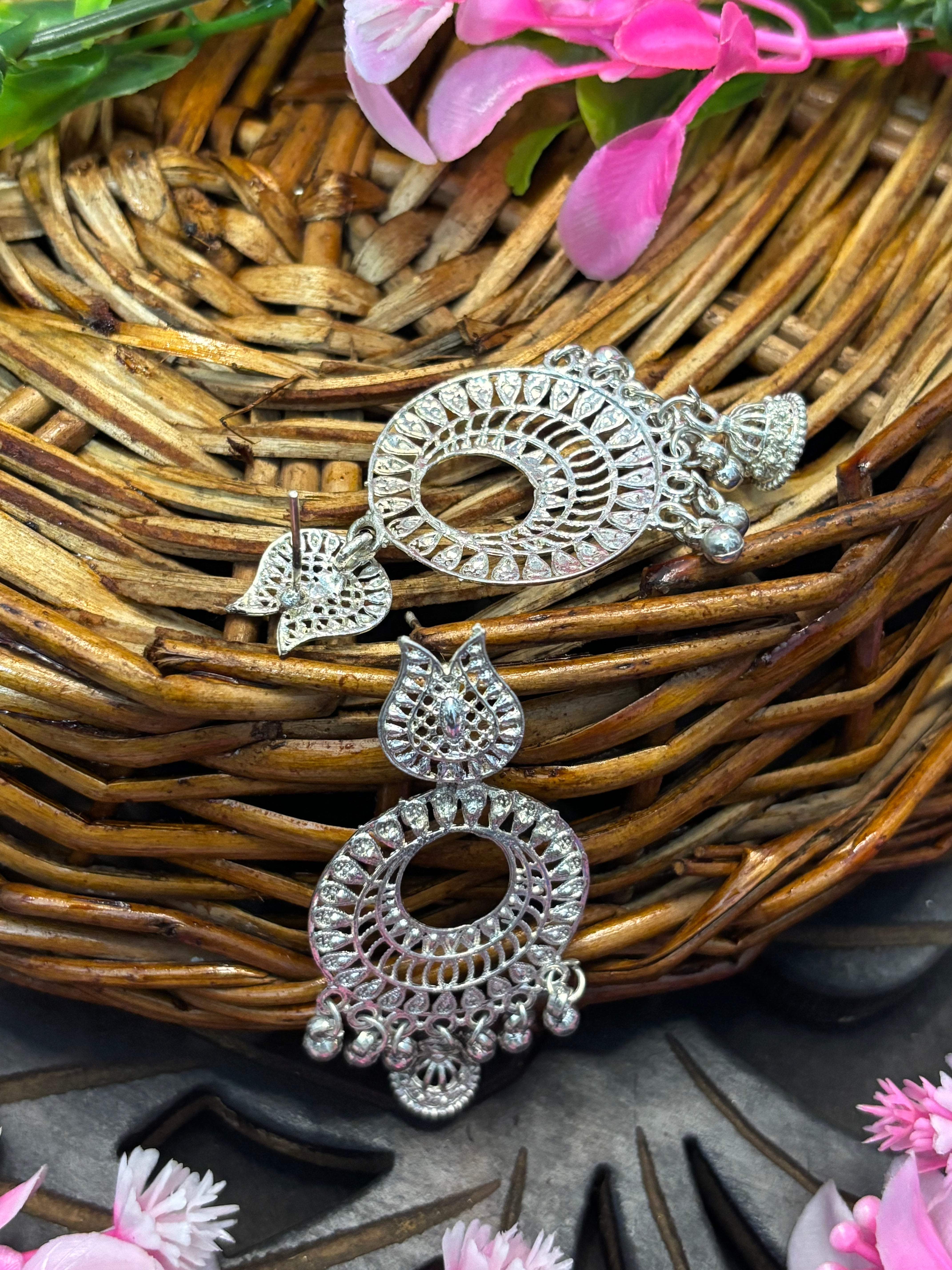 SHYAMZAN Silver Chandbali Earrings Silver Women Jewelry Gift Intricate  Design SYZ00018
