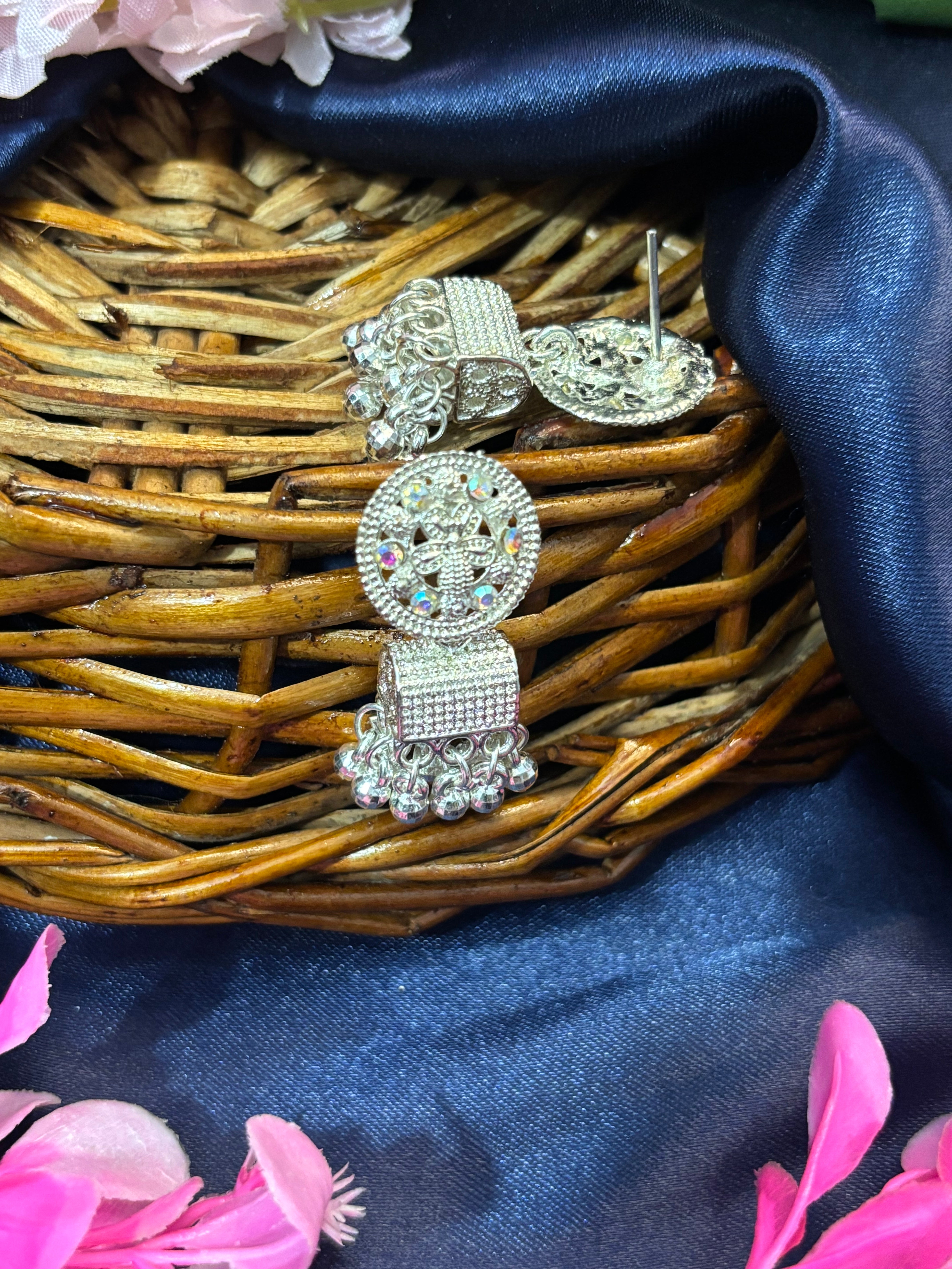 SHYAMZAN Silver Beaded Chandelier Earrings Silver Women Jewelry Gift OrnateDesign SYZ00024