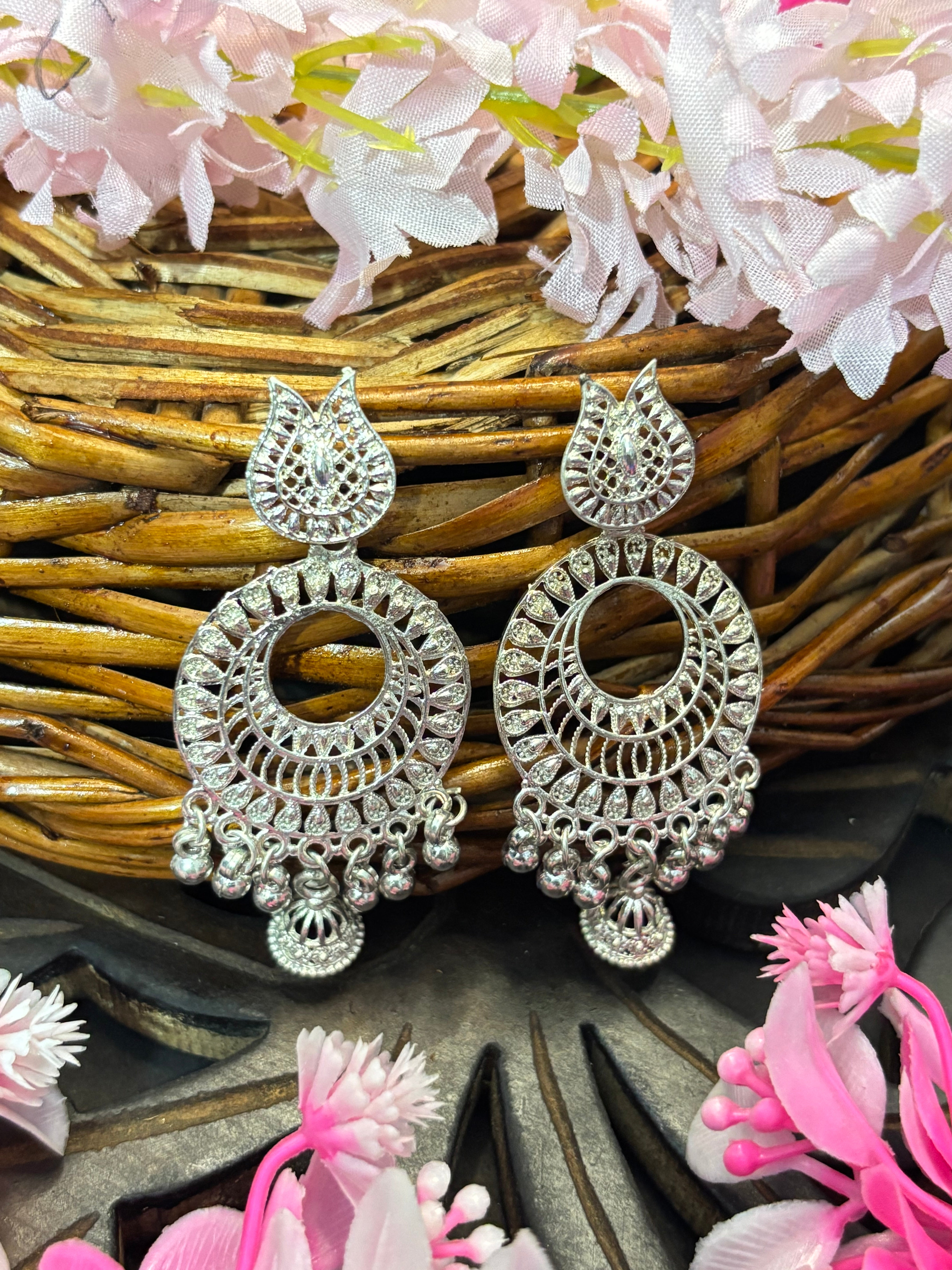 SHYAMZAN Silver Chandbali Earrings Silver Women Jewelry Gift Intricate  Design SYZ00018