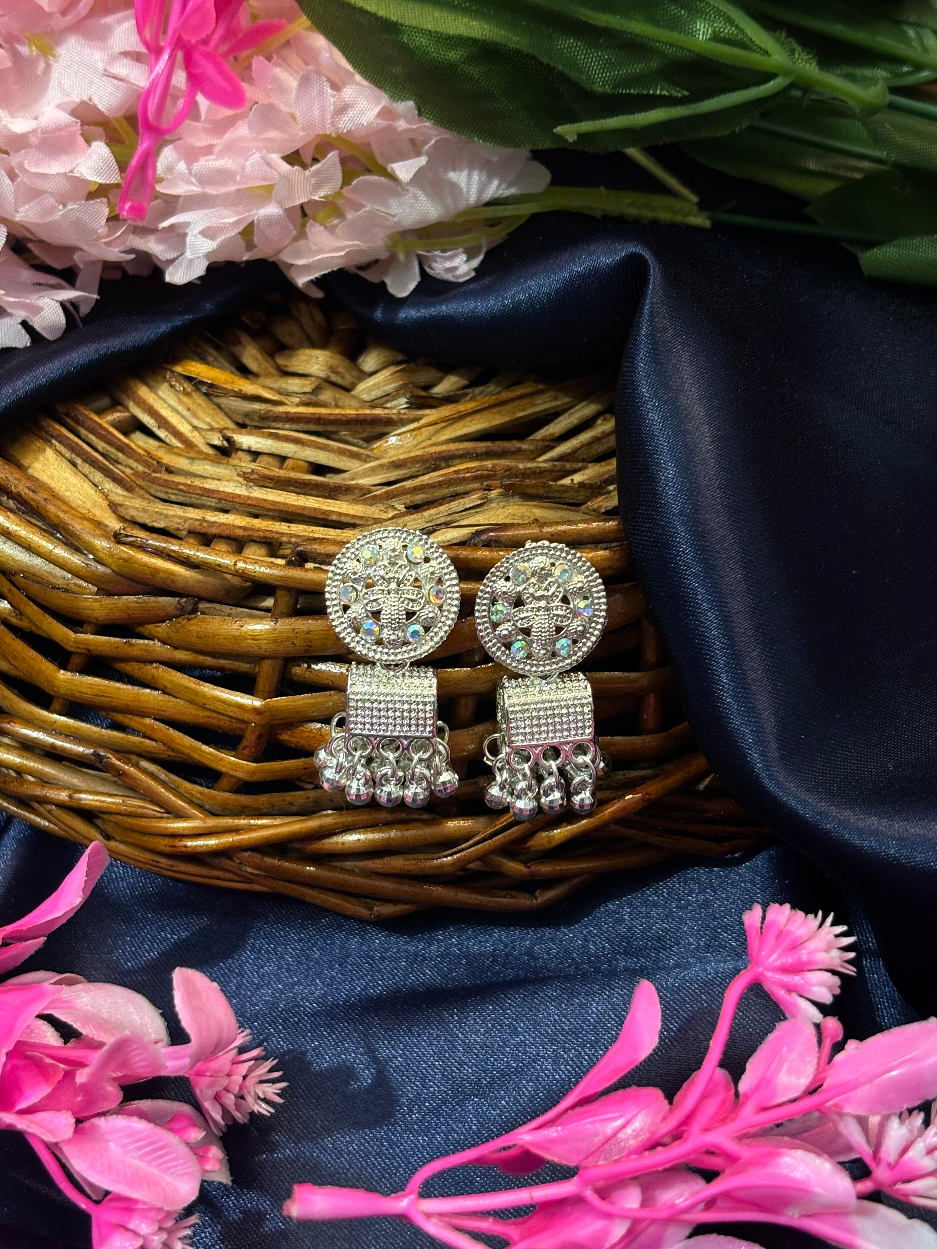 SHYAMZAN Silver Beaded Chandelier Earrings Silver Women Jewelry Gift OrnateDesign SYZ00024