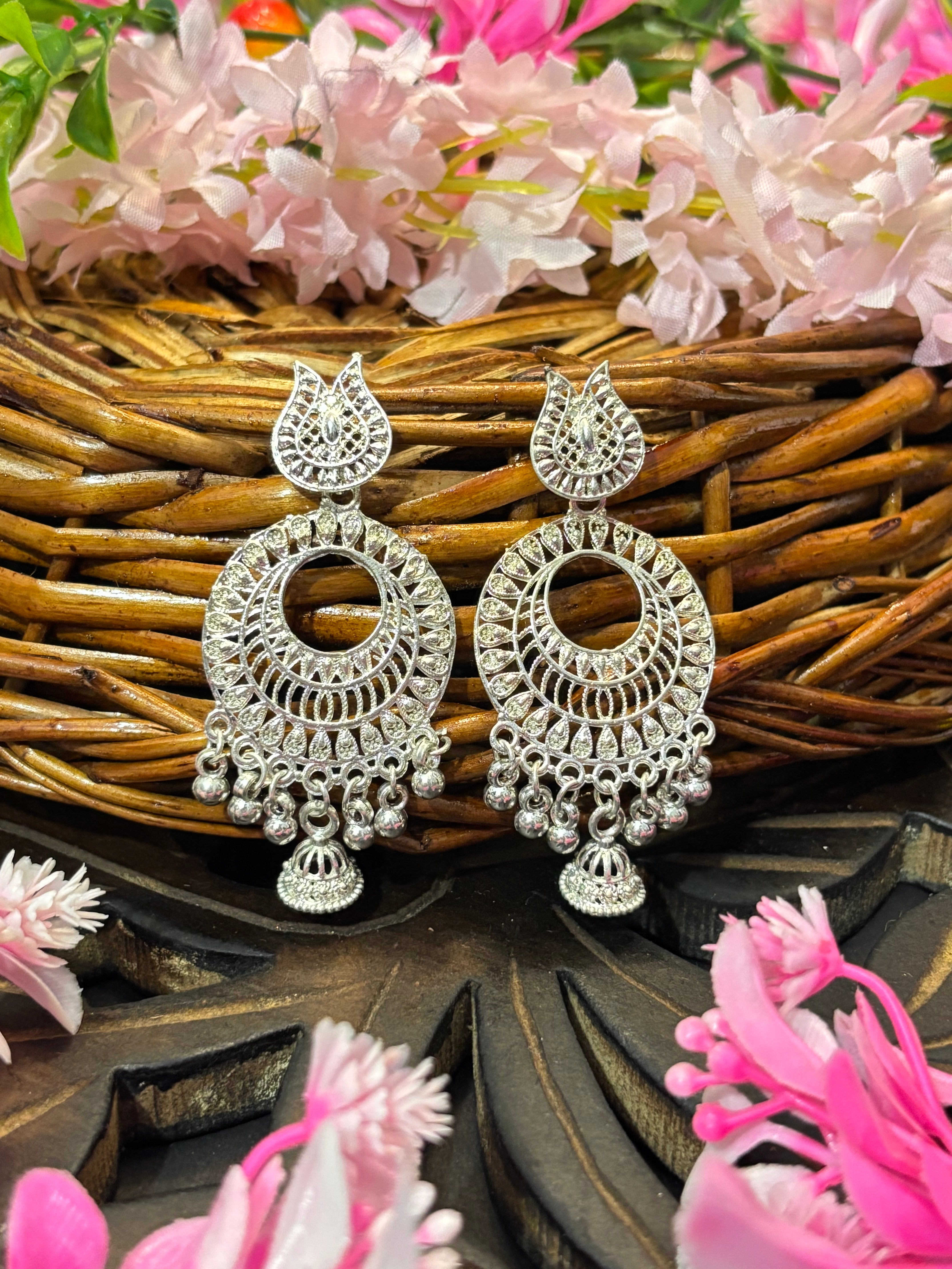 SHYAMZAN Silver Chandbali Earrings Silver Women Jewelry Gift Intricate  Design SYZ00018