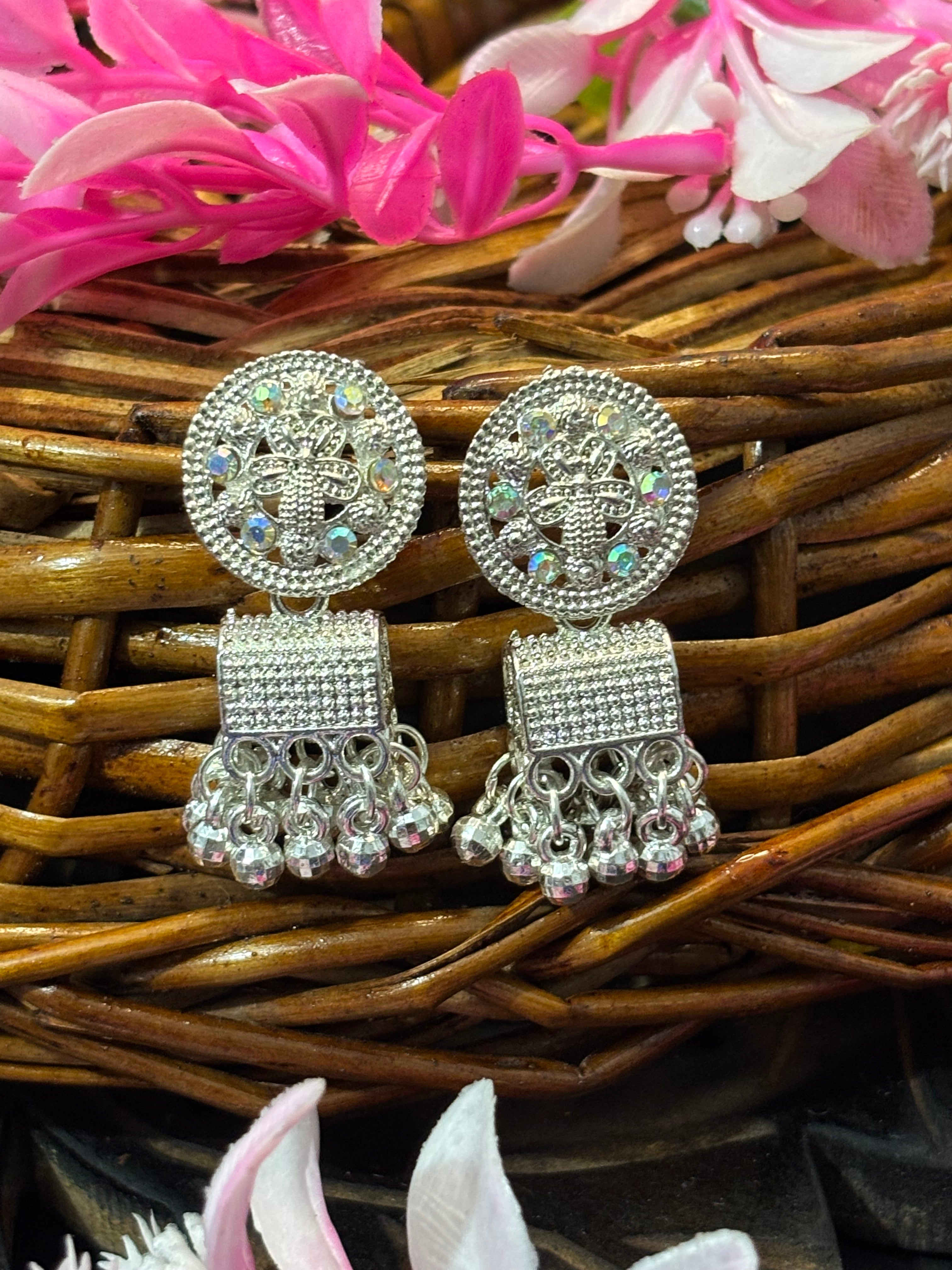 SHYAMZAN Silver Beaded Chandelier Earrings Silver Women Jewelry Gift OrnateDesign SYZ00024